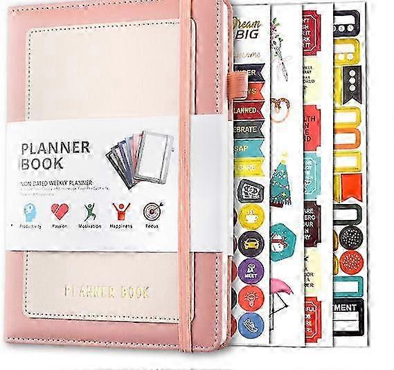 2PCS A5 Weekly Plan Monthly Plan With Lattice Grid Self-Binding Noteebook Planner Office Atationery With Gold Stamping Stickers 2025