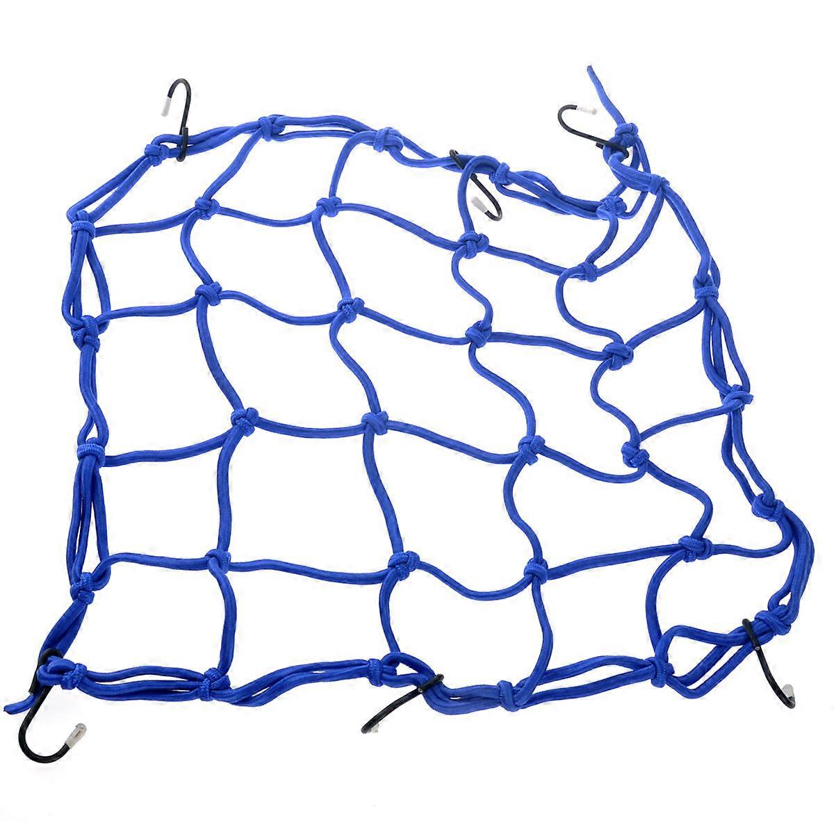 Motorcycle Mesh Storage Carrier Bag for Cargo Use with 6 Hooks Blue