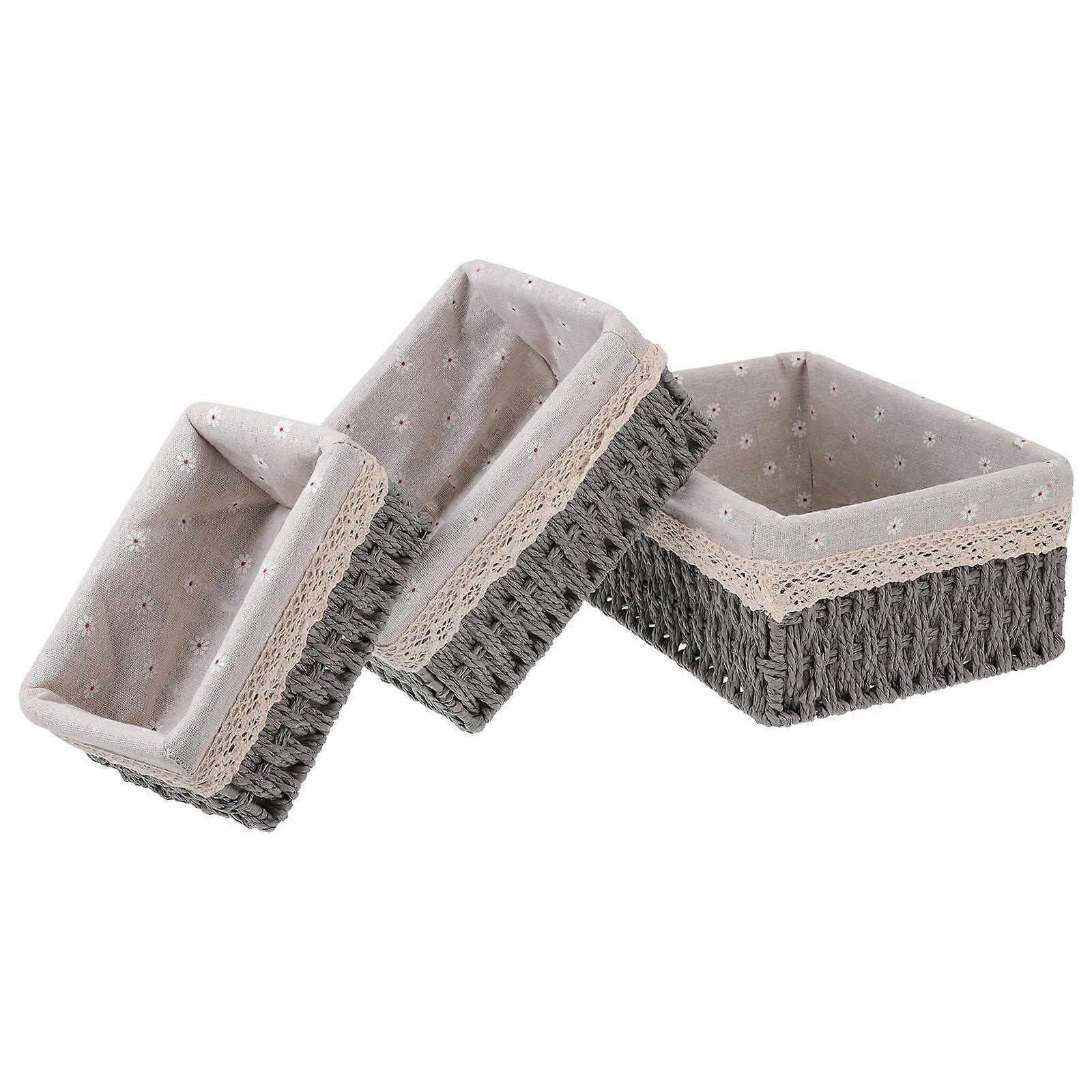 Multi-Function Cosmetics Storage Baskets for Storing 6Pcs Grey Rattan Woven