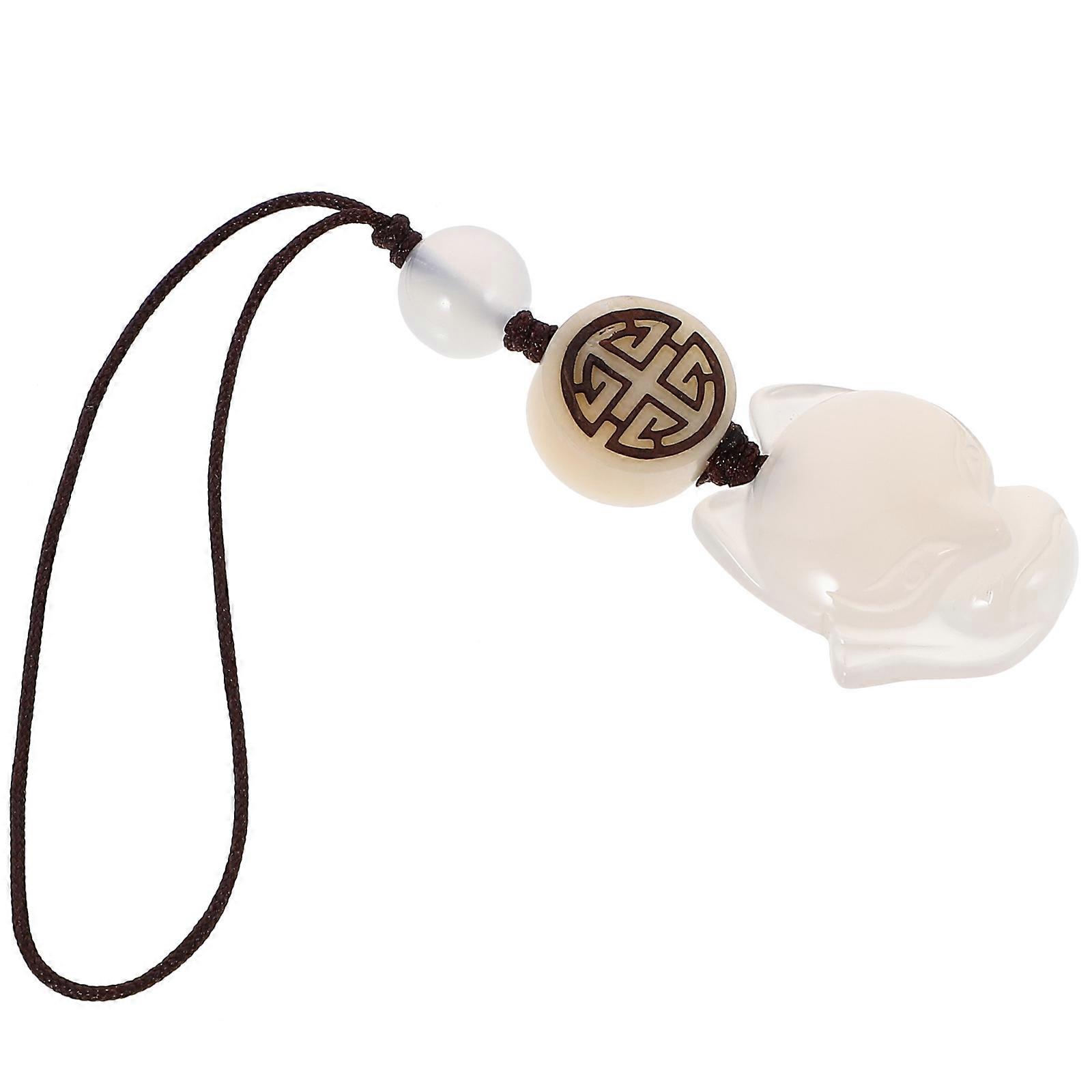 Fox Shape Phone Hanging Chain for Decoration 5Pcs White Chalcedony Pendant