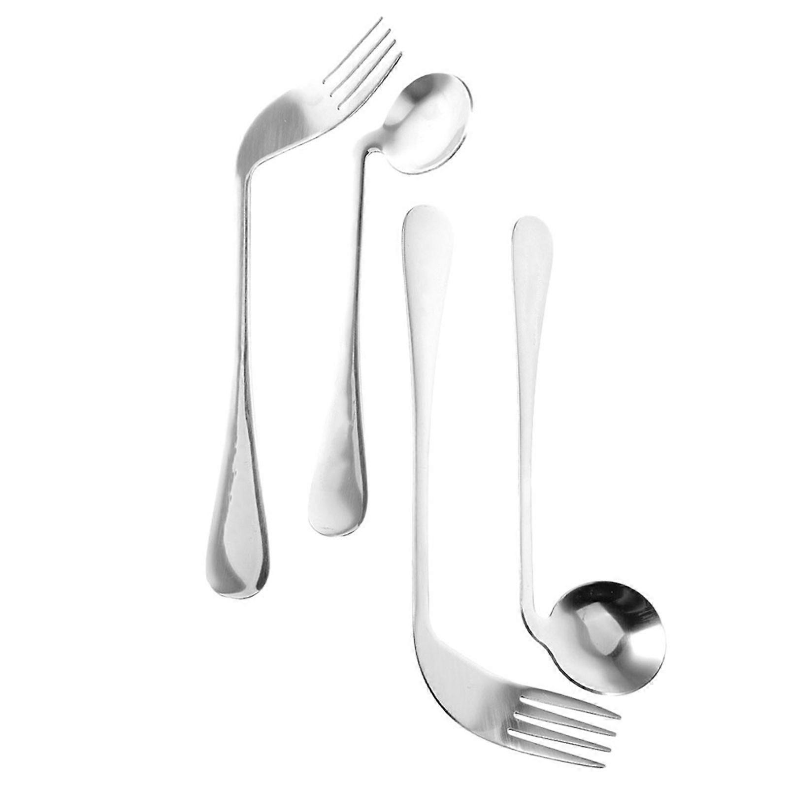 Adaptive Fork Set For Elderly Users 17X3.8X0.5Cm Curved Design Self-Feeding Assistance 4 Sets