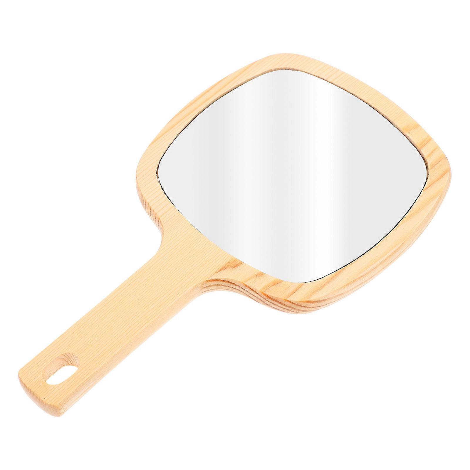 Handheld Mirror Wooden Handle Makeup Mirror for Makeup 5Pcs Beige Color