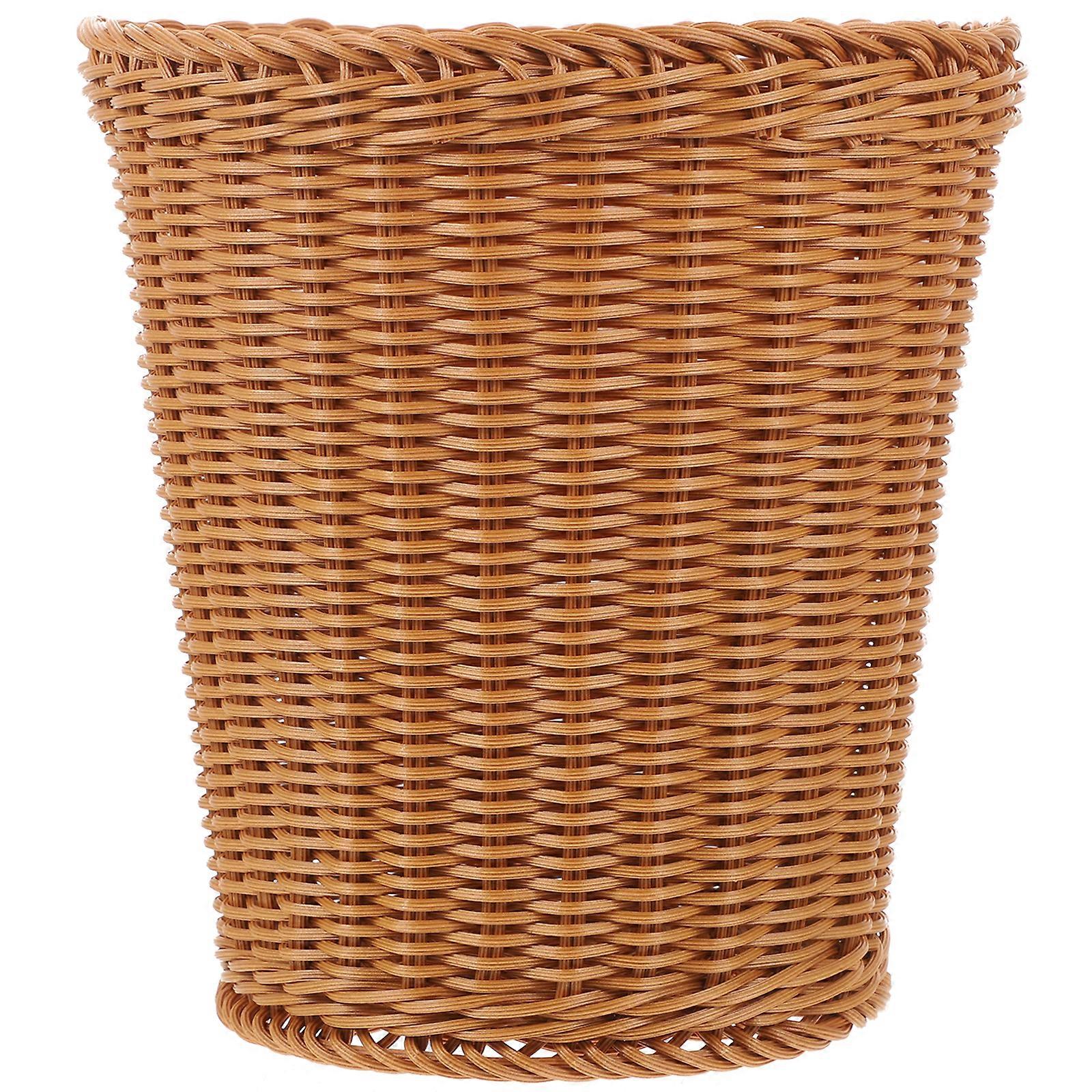 Desktop Trash Can Woven Trash Basket For Home Office Natural Style Round Brown Made Of 仿藤 1Set
