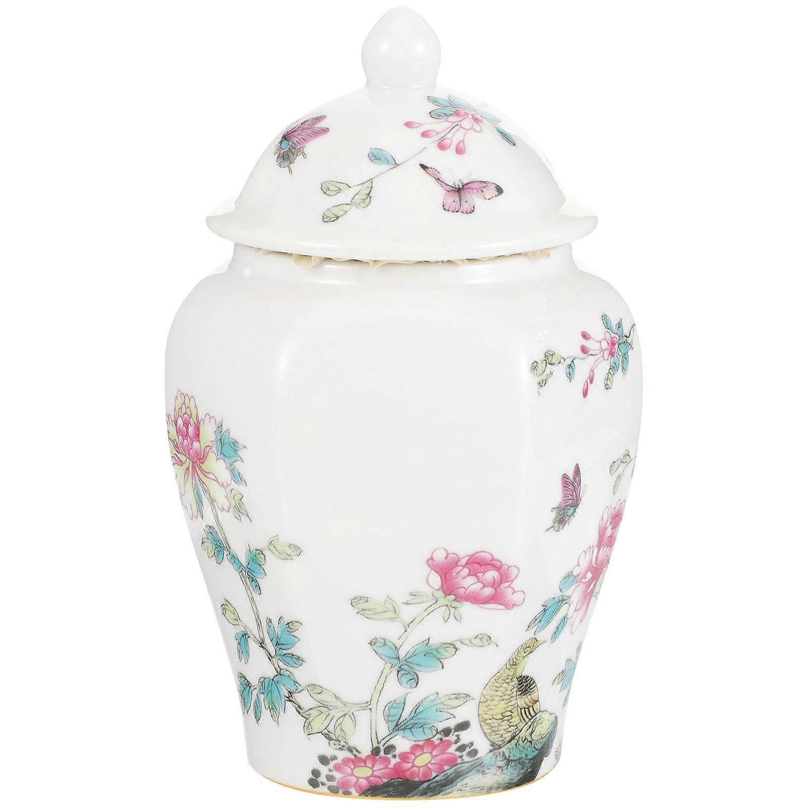 Multi-Functional Ceramic Candy Jar 2Pcs Flower Bird Design Airtight Storage For Cafes And Homes 5.5X3.54In