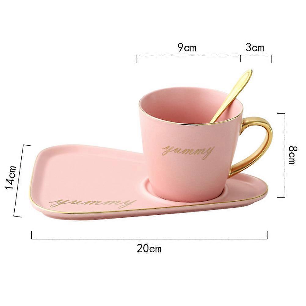 Ceramic Tableware Tea Cup And Tray Set Beverage Container Square Pink 1 Set Suitable For Cafe Dining