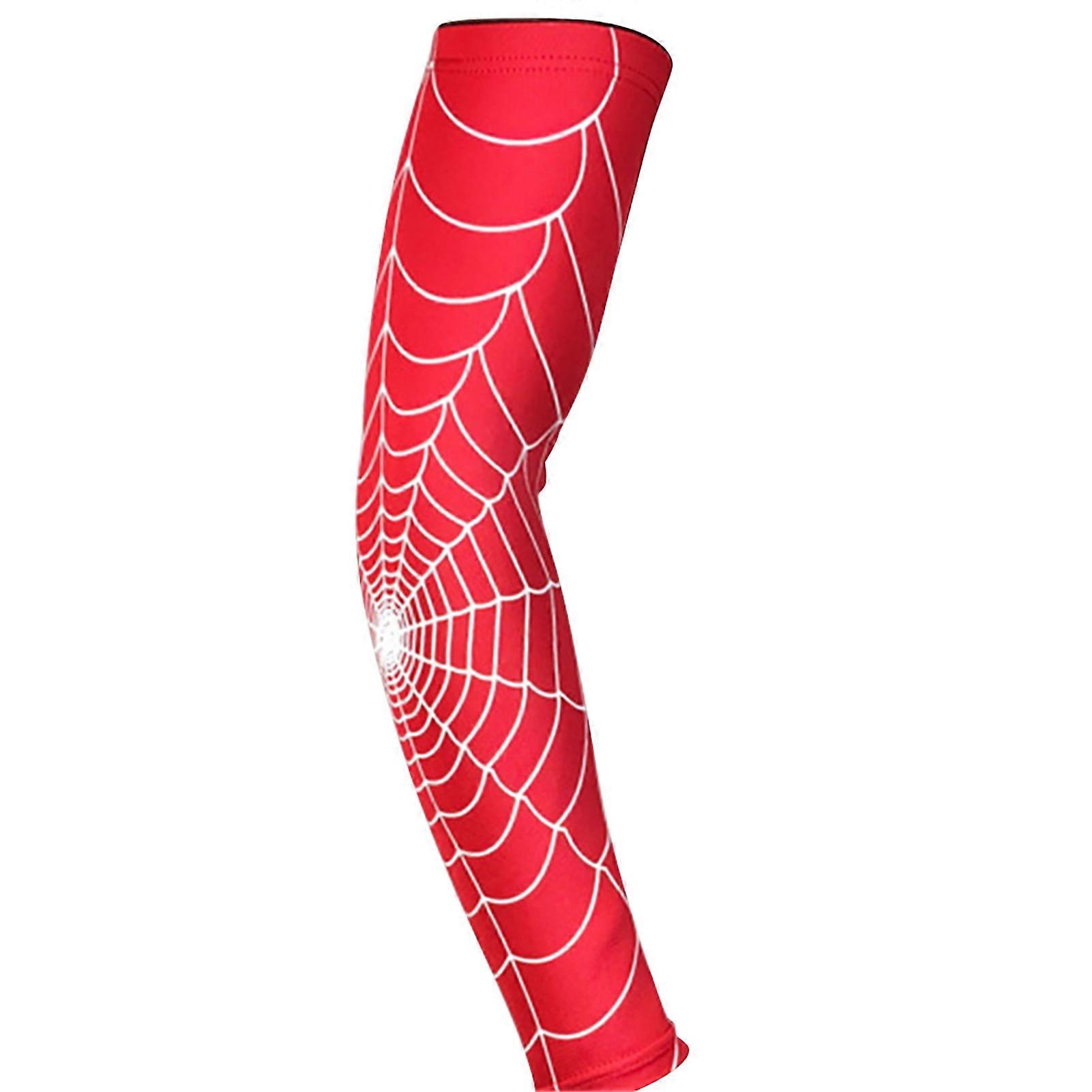 Happydeer Athletic Sleeves Spider Web Pattern Breath Ability Arm Protector Arm Sleeves UV Protection for Protection (Red,L)