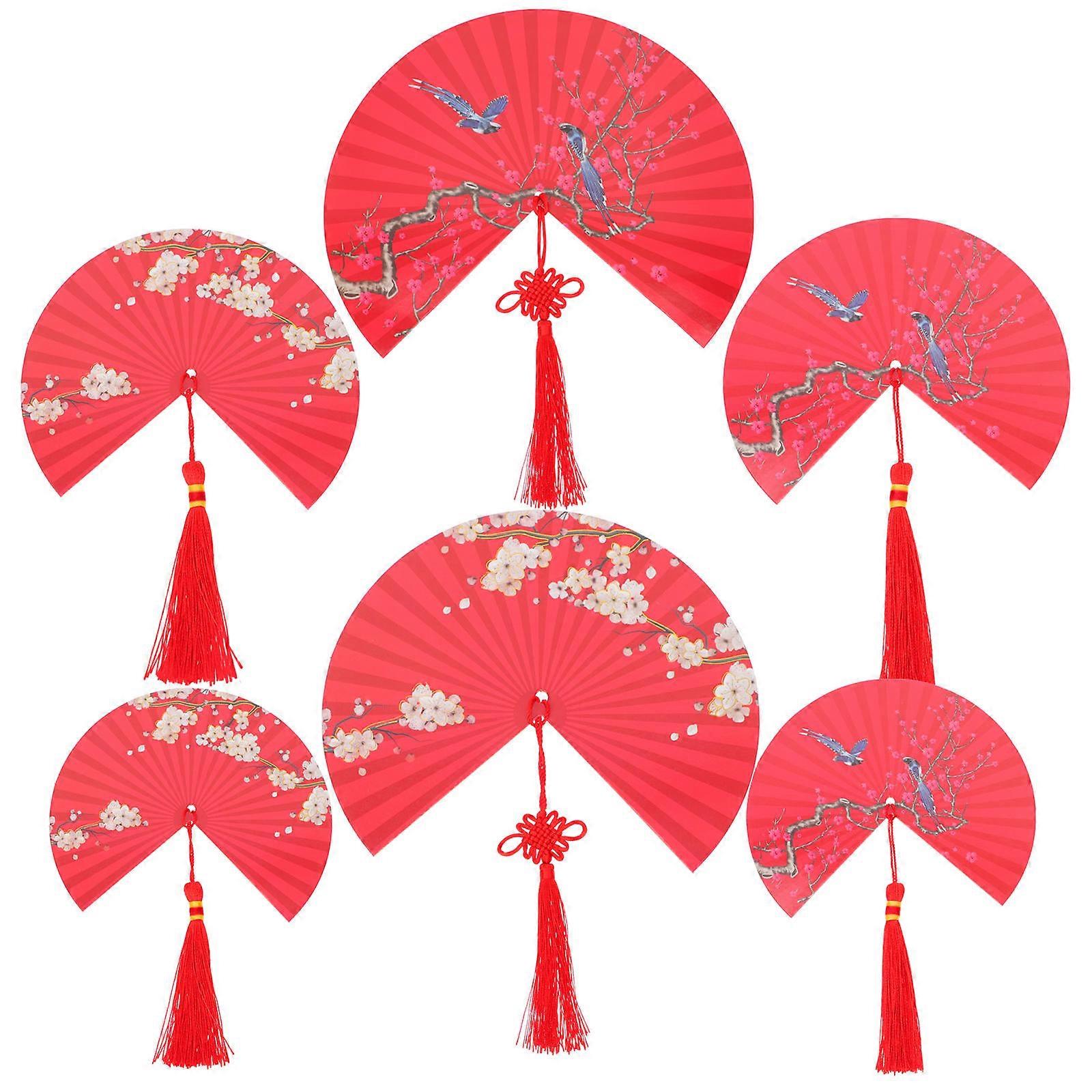 Chinese Style Paper Fan Paper Fan Adorn Decoration 2Sets for Festivals