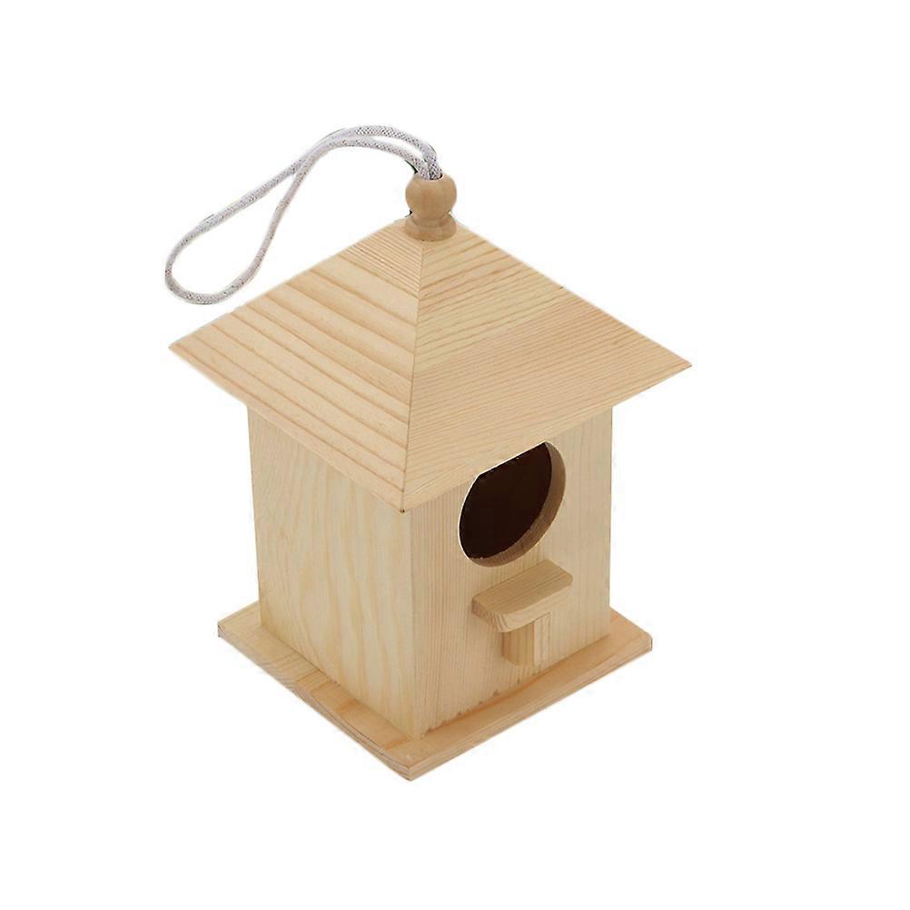Bird Hatching Box Hanging Feeder for Birds Use 2Pcs Wooden Beige