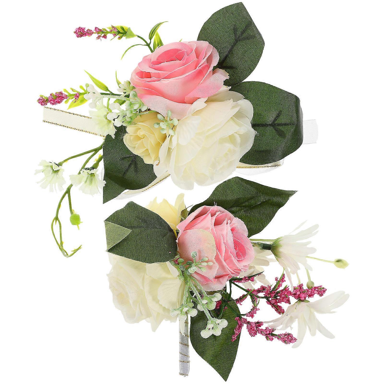 Corsage and Boutonniere Artificial Flower Set for Wedding 2Sets
