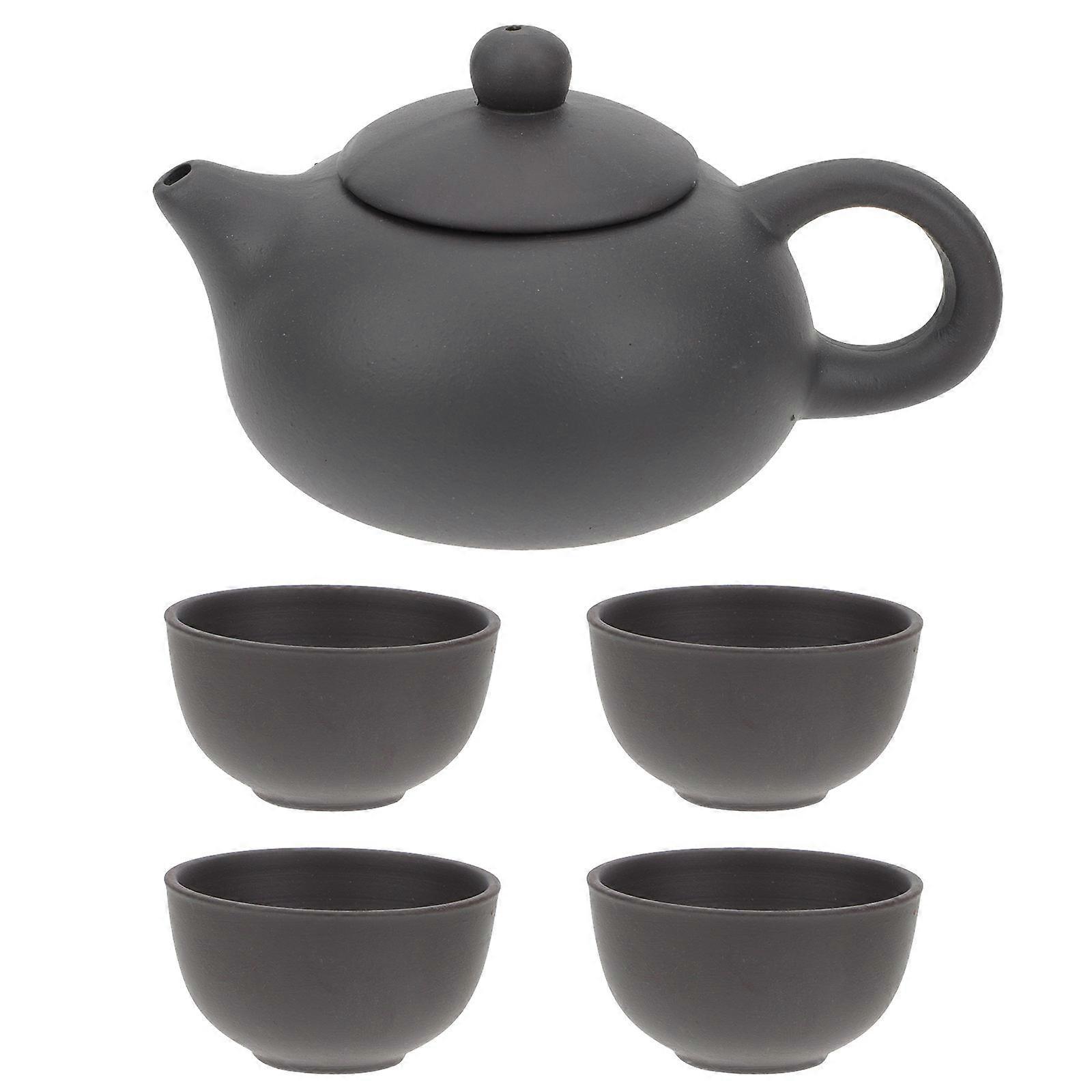Black Purple Clay Teapot Set for Home Use 2Sets Antique Handmade Cups
