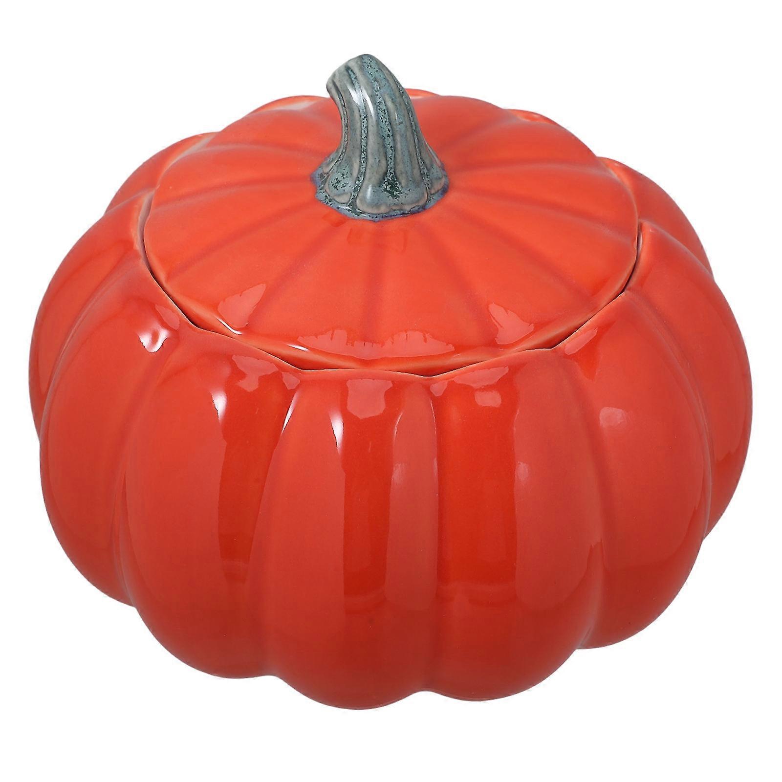 Small Ceramic Container With Lid Pumpkin Shaped Storage Jar For Home Use Orange 13.3X13.3X10CM Food Storage 1Pack