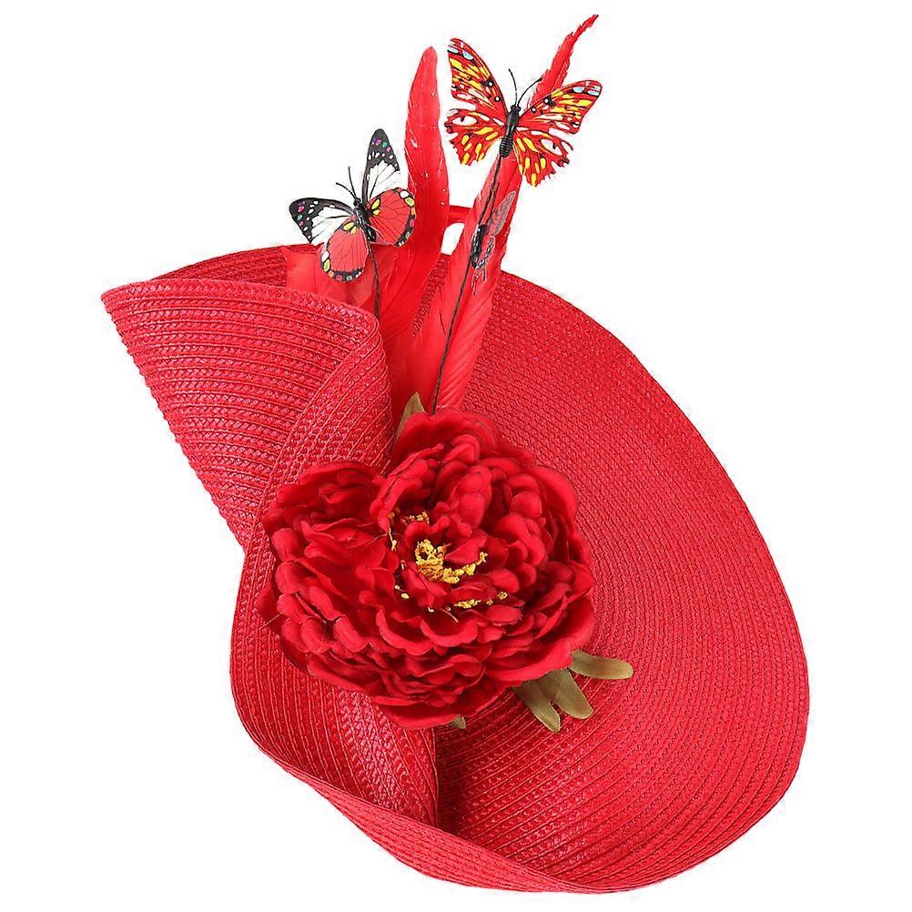 Kadın Ziyafet Şapka Fascinatoru Hasır Tasarım Kelebek Süslemeli 2 Adet
