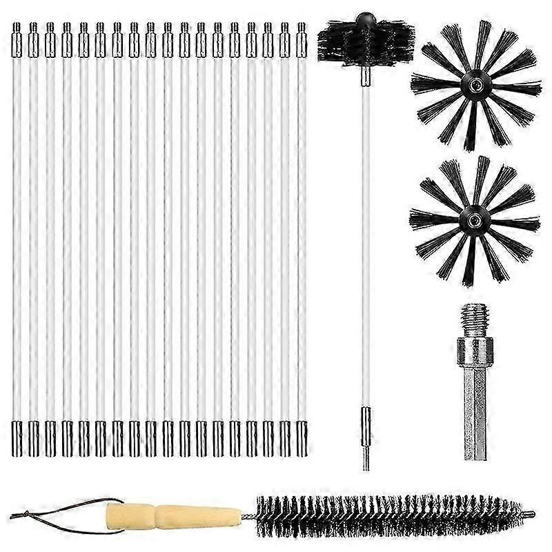 22 PCS Brosse De Nettoyage De Cheminée, Ensemble De Nettoyage D’évent De Conduit avec 18 Tiges En Nylon, pour Cheminée/Sèche-Sécheuse Évent /S