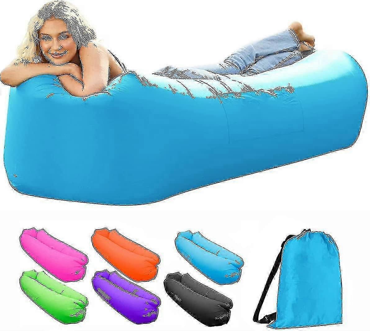 25-26 Inflatable Lounger Air Sofa 2022 Upgraded Air Chair With Portable Bag,camping Inflatable Sofa, Blue Ygwl
