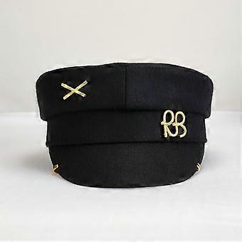 Brand New Autumn Winter Wool Hat  with Metal Letter Logo Women Newsboy Cap with Earrings Flat Caps