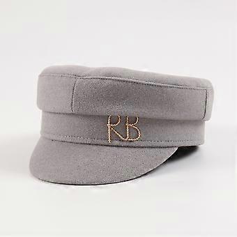 Brand Designer Autumn Winter  Newsboy Caps Metal letter Decorated  Flat Wool Caps