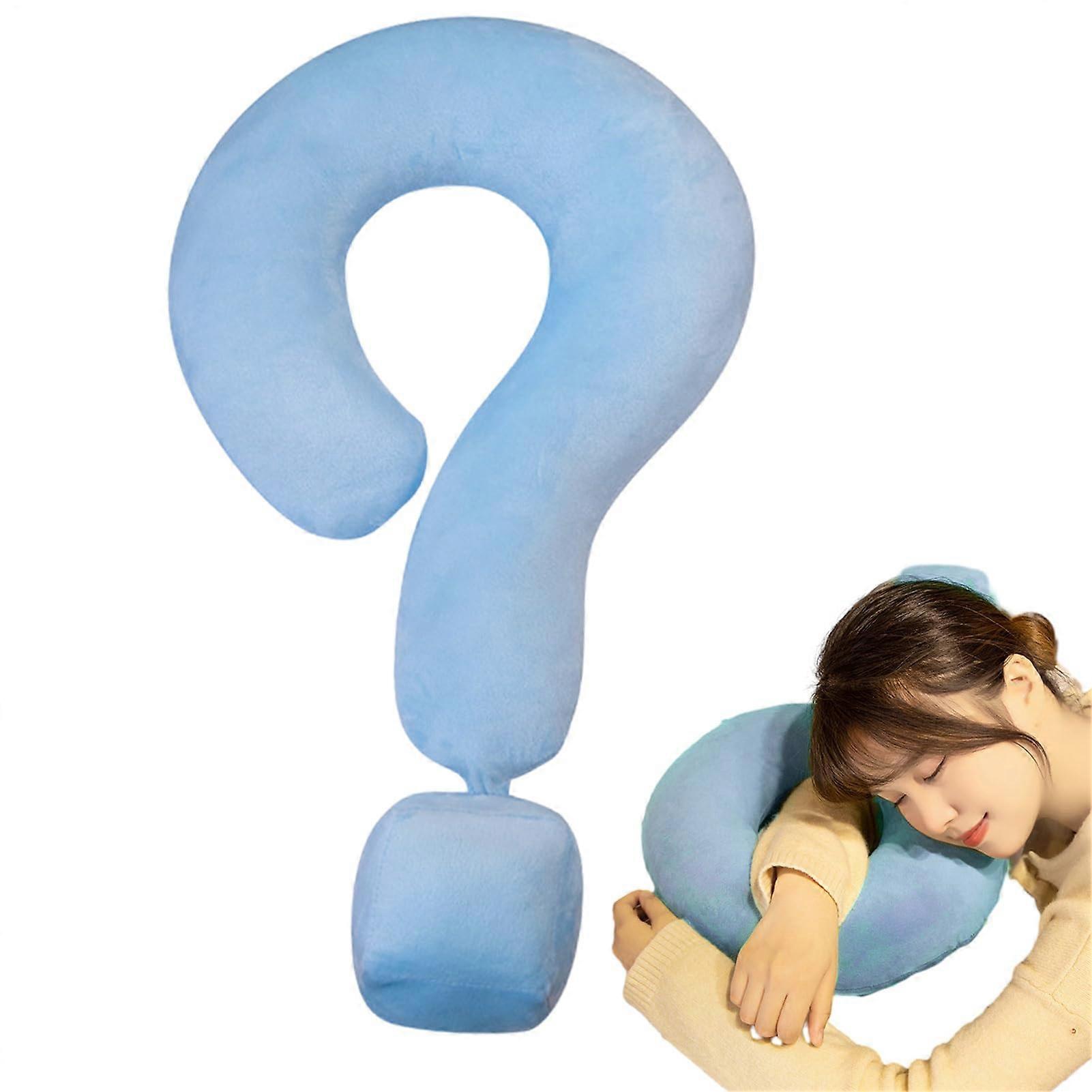Neck Pillow for Traveling Large Question Mark Pillow 21.65in Soft Multifunctional Neck Support for Home Car Bedroom Blue