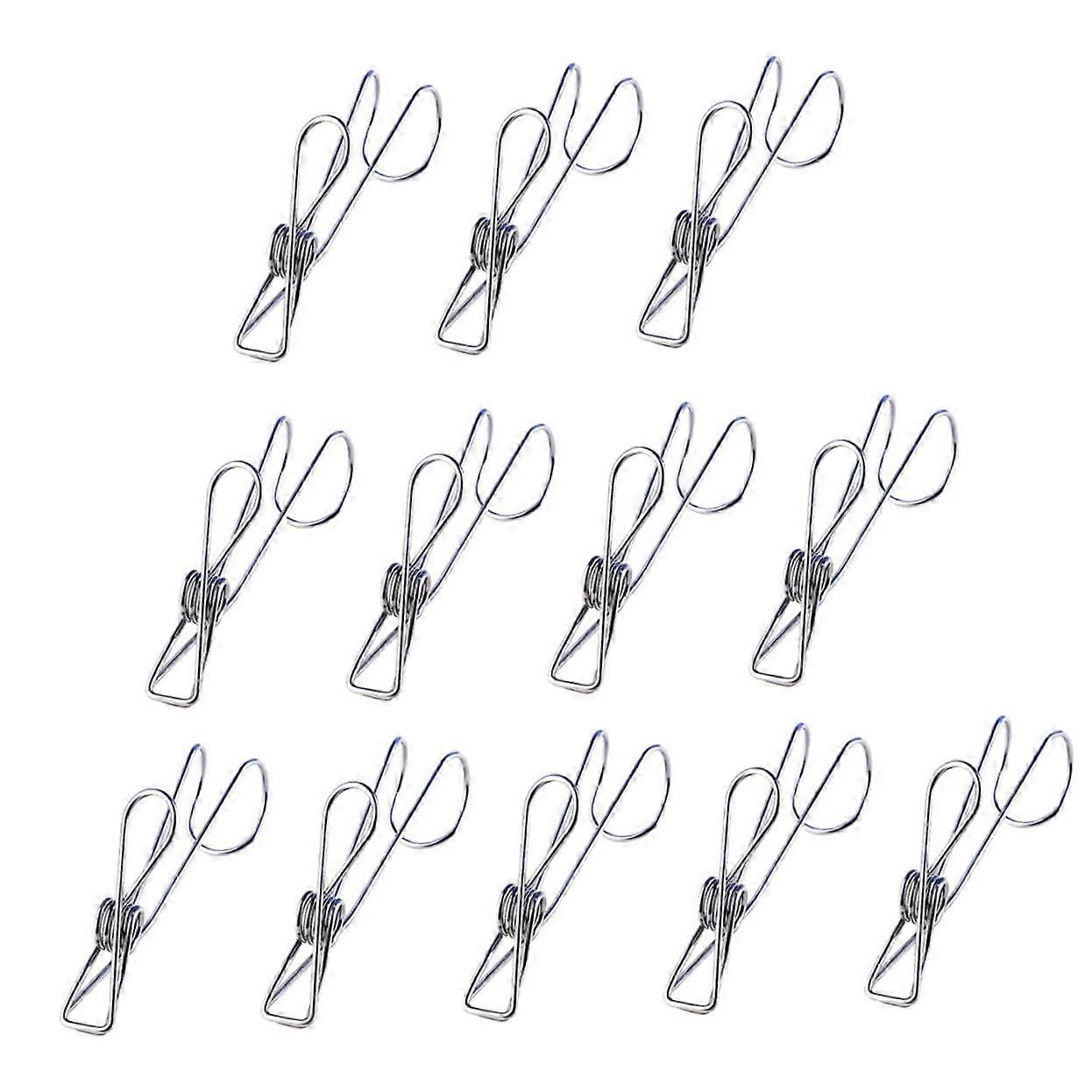 Stainless Steel Clothes Clips With Spring Hook Strong Grip For Socks Kitchen Use Pins