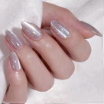 30 Pieces Medium Almond Press On Nail Cats Eye Office Wear Nail Glossy Finish False Nail Fashionable Manicure Nail Art Multicolor