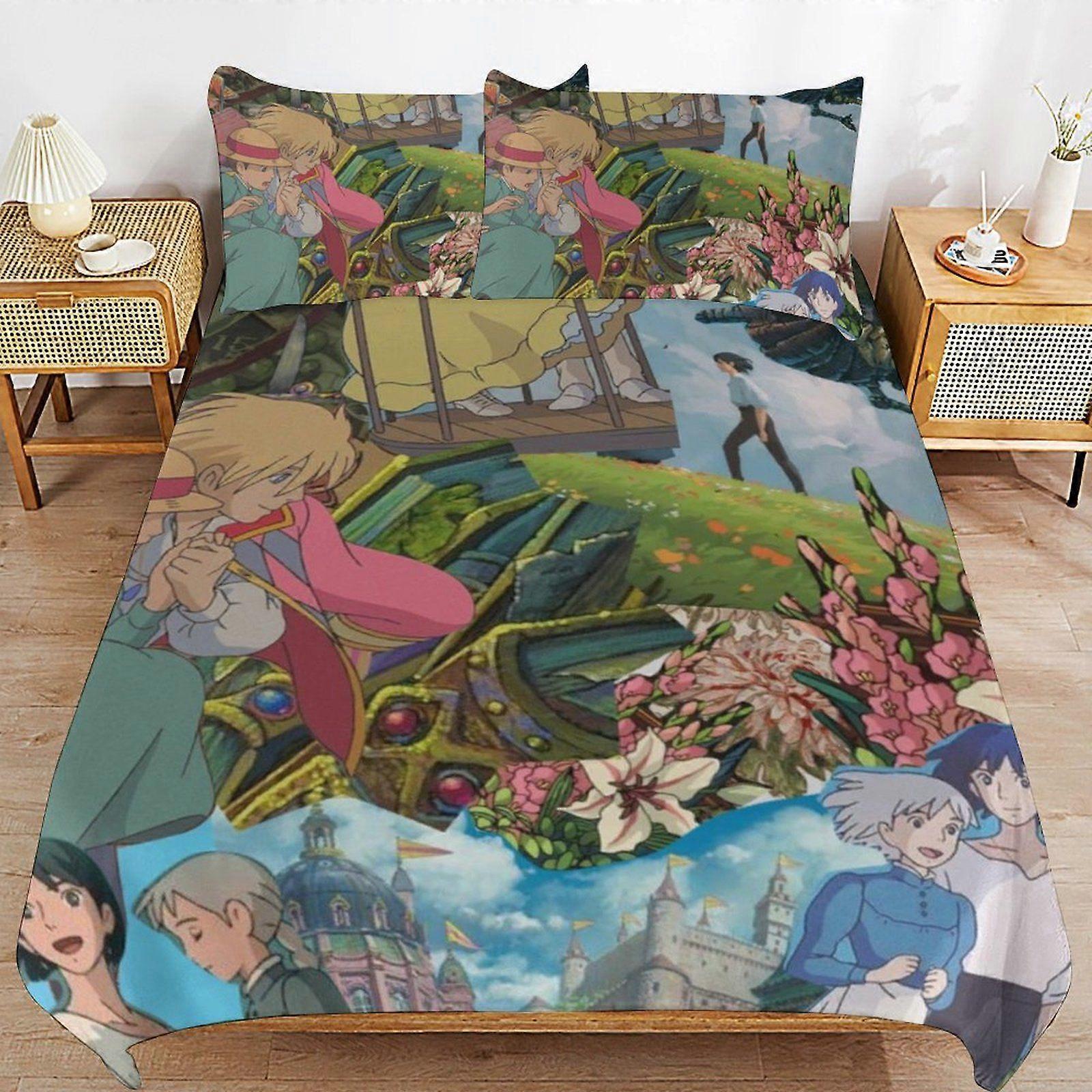 o525 Howls Moving Castle Thread Safe Comfort Handling Minimal Surface Zipper Fit Sleep Kit Duvet Cover Sets Support d525