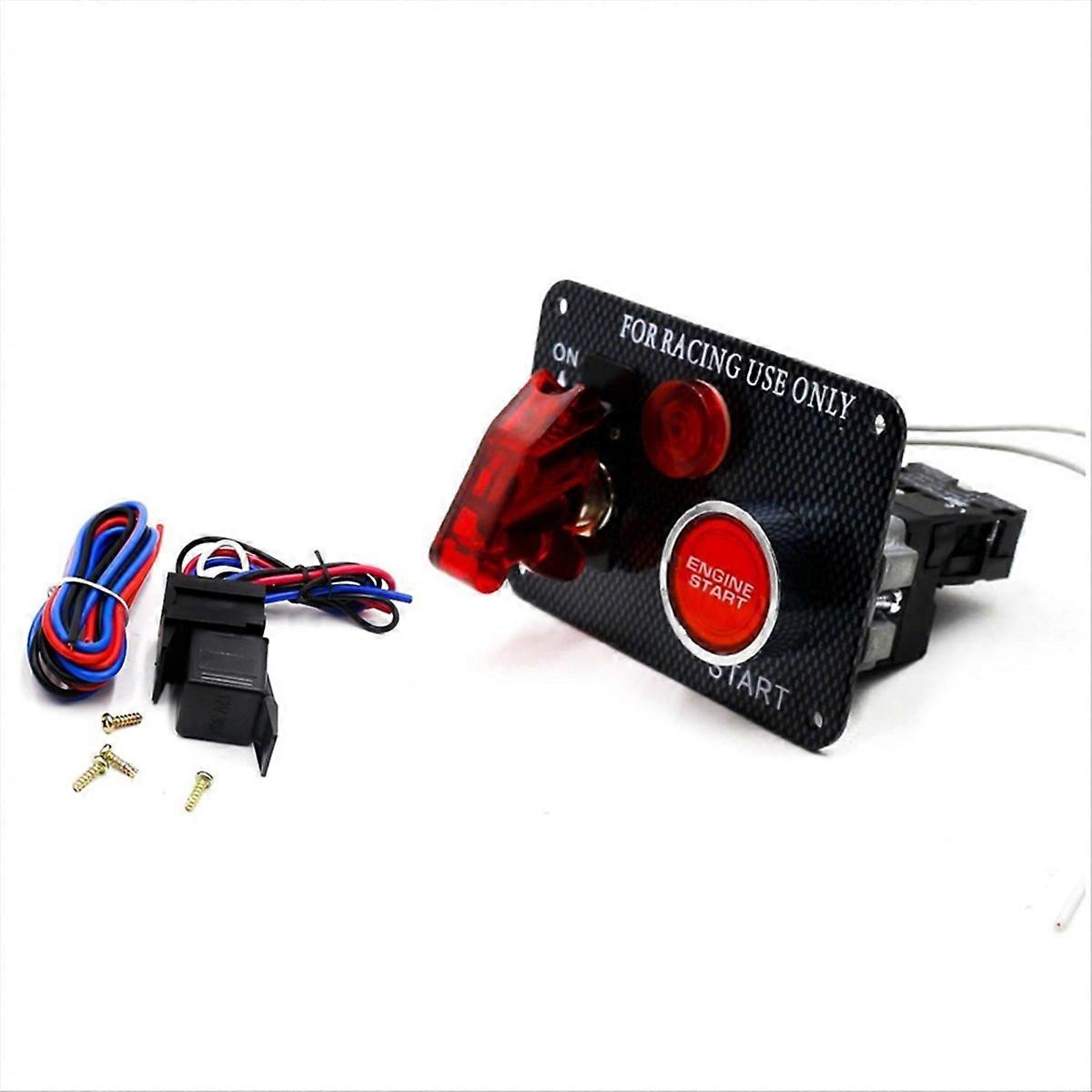 12V LED Ignition Switch Panel for Racing Car Engine Start Push Button Toggle Switch Carbon Fiber Car Replacement