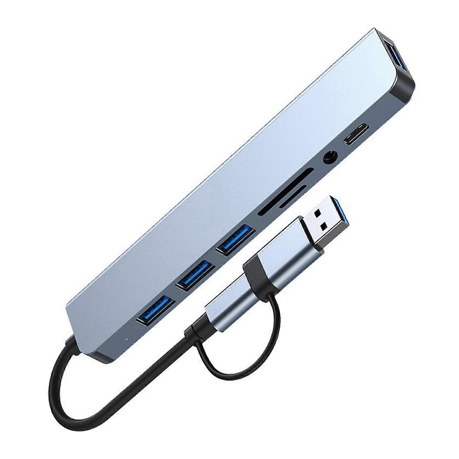 8 In 1 USB C Hub Adapter with USB Port Small Card Reader and Headphone Port Dock for Laptops Tablets and Smartphones Multicolor