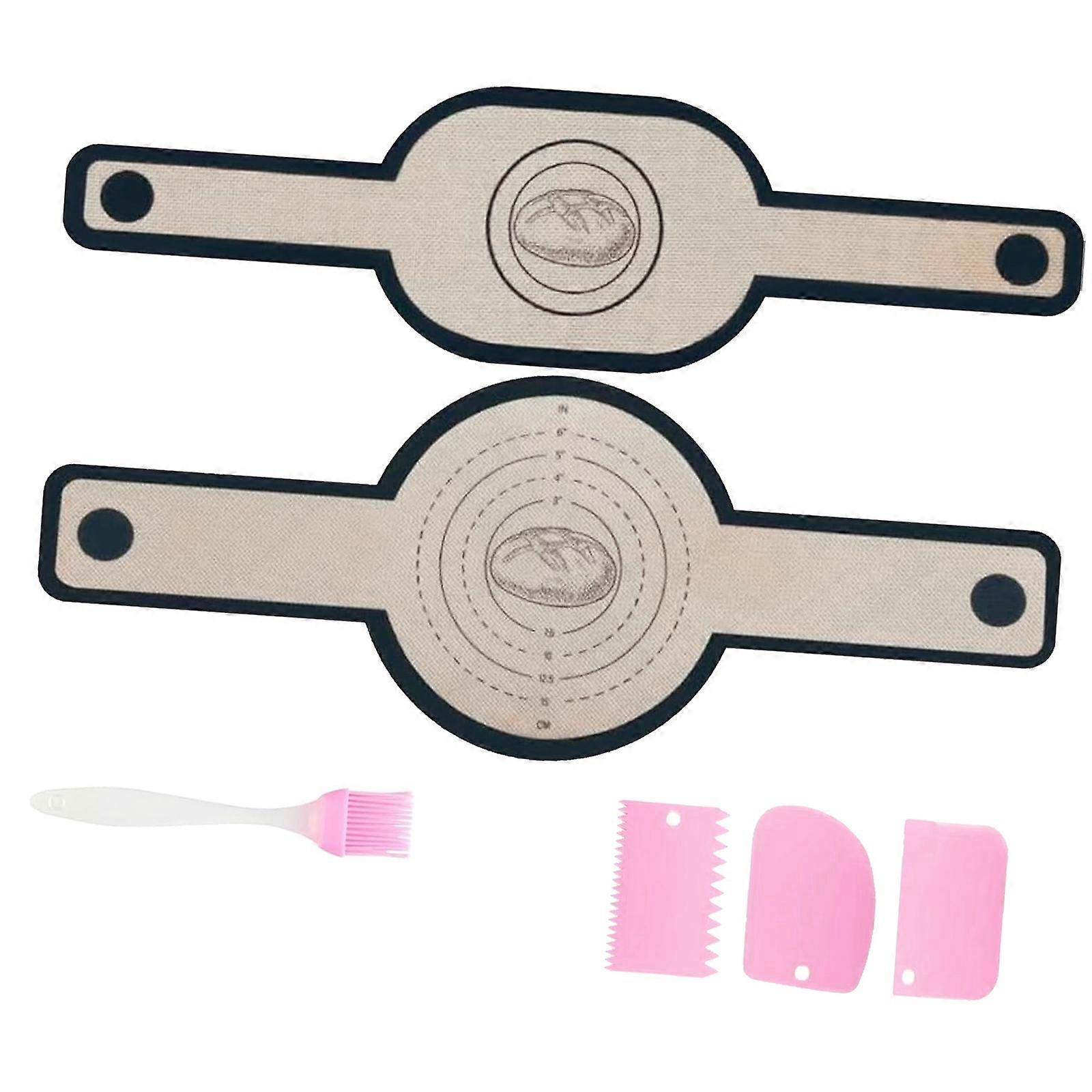 Set of 2 Silicone Bread Baking Mats with Safety Handle Comes with 3 Scrapers and Seasoning Brush for Dutch Oven Multicolor