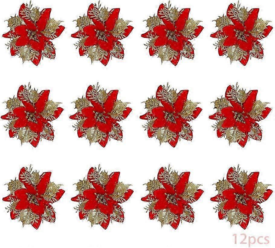 Christmas Decorations Set with 24 Artificial Flowers and Glitter Tree