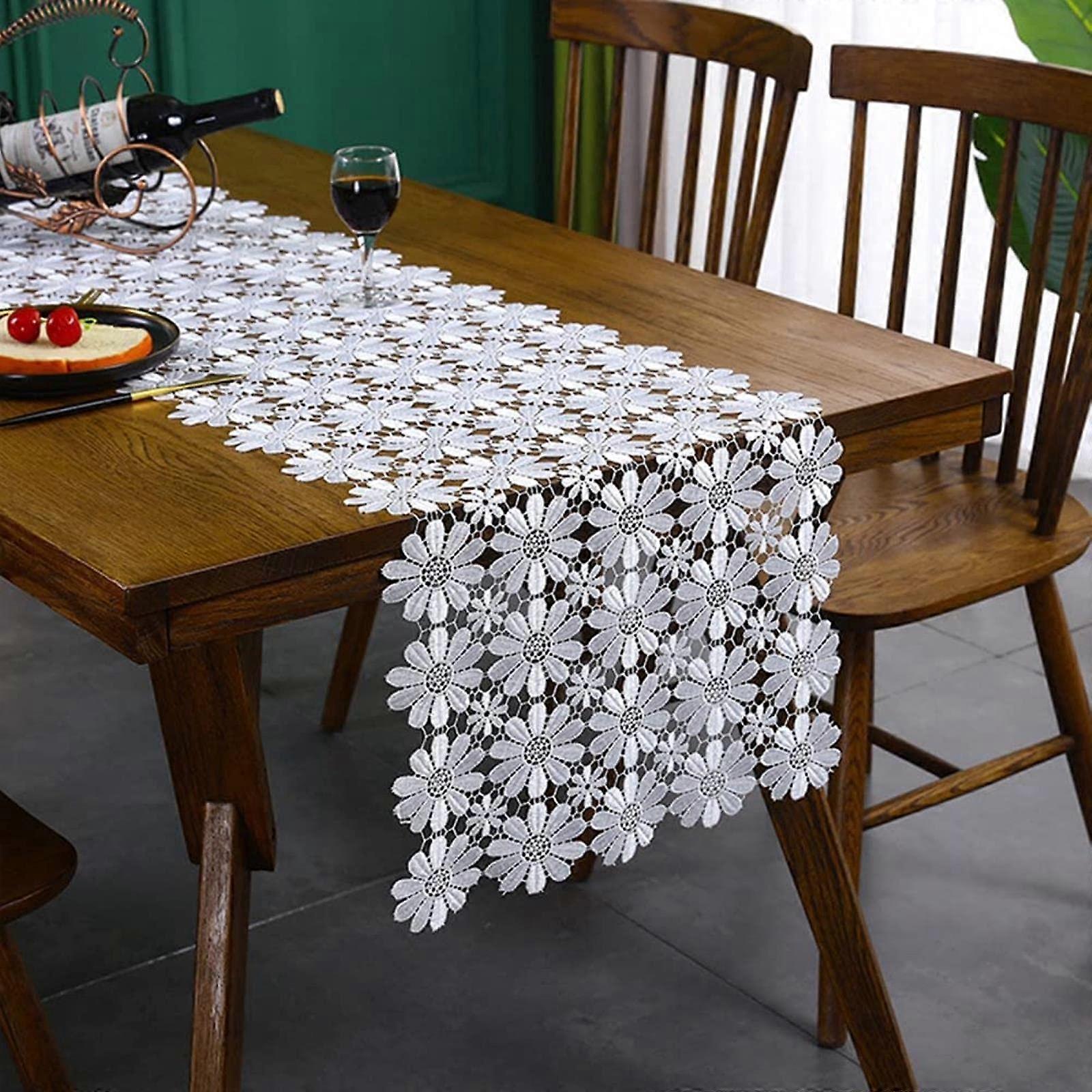 White Lace Table Runner Floral Pattern for Dining Table, Coffee Table, Wedding or Bed Decor 15.7x59in