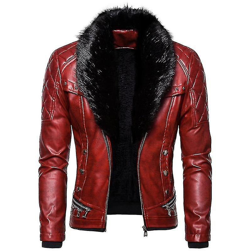 Menins Biker Casual Fur Collar Detachable Leather Jacket