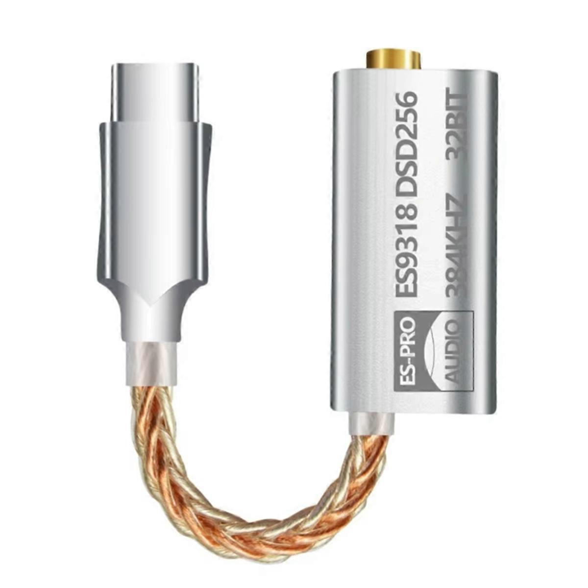Upgrade Es9318 Type-C Amp Hifi Usb to 3.5Mm Adapter 32Bit/384Khz Dsd256 180Mw Output Cnc Metal Housing