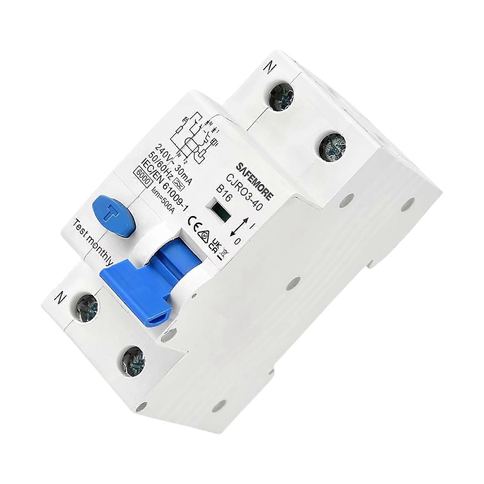 16 Amp Circuit Breaker 230V with Fast Error Triggering Multifunctional Circuit Breaker Earth Fault Safety Switches Multicolor