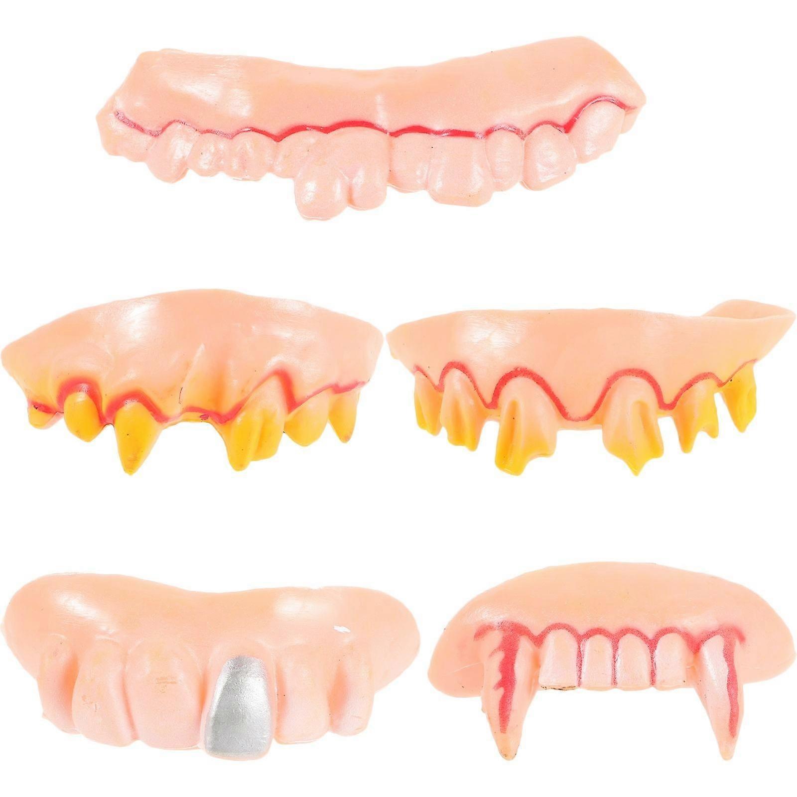 False Teeth Toy for Halloween Wacky Artificial Teeth Prop 5Pcs Pack
