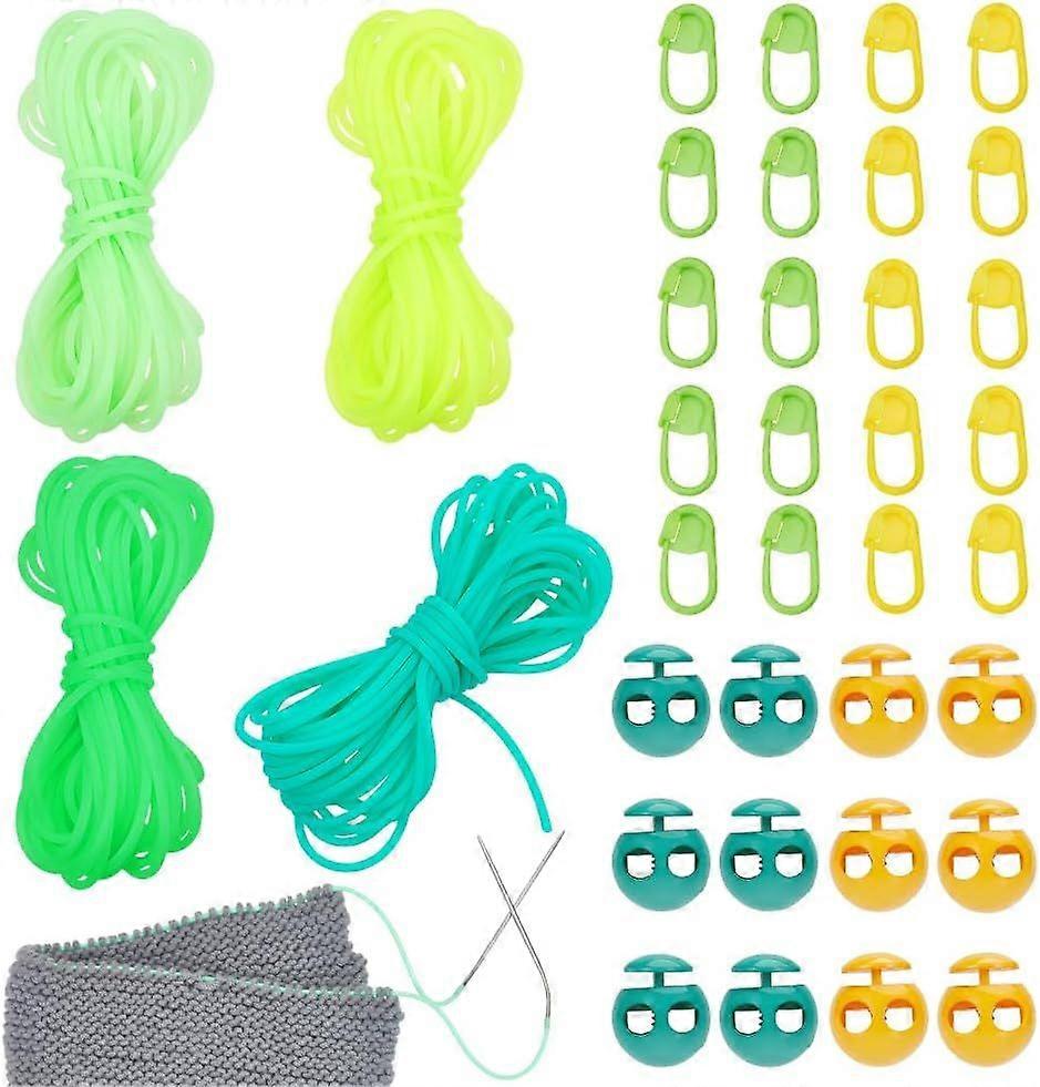Cord Lock Kit Includes 21.87 Yards Rubber Stitch Keeping Cords with 12 Pcs Needle Stoppers and 20 Pcs Stitch Markers for Knitting Projects Knitting