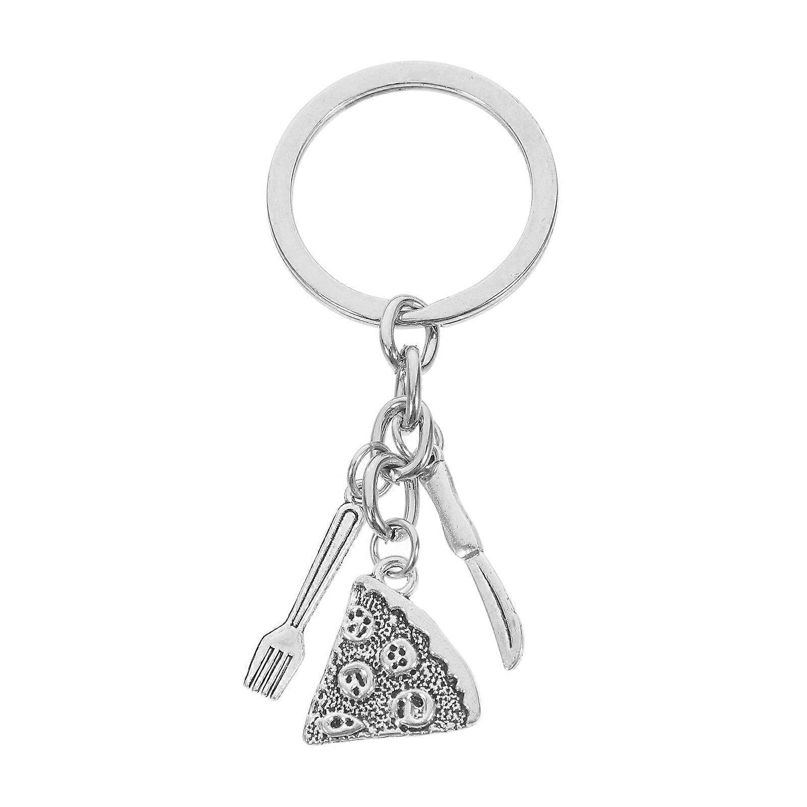 Zinc Alloy Keychain Ornament Featuring Pizza And Tableware Shape Perfect For Celebrations 3×1.2×0.1in Multi-Functional Use 1Pack