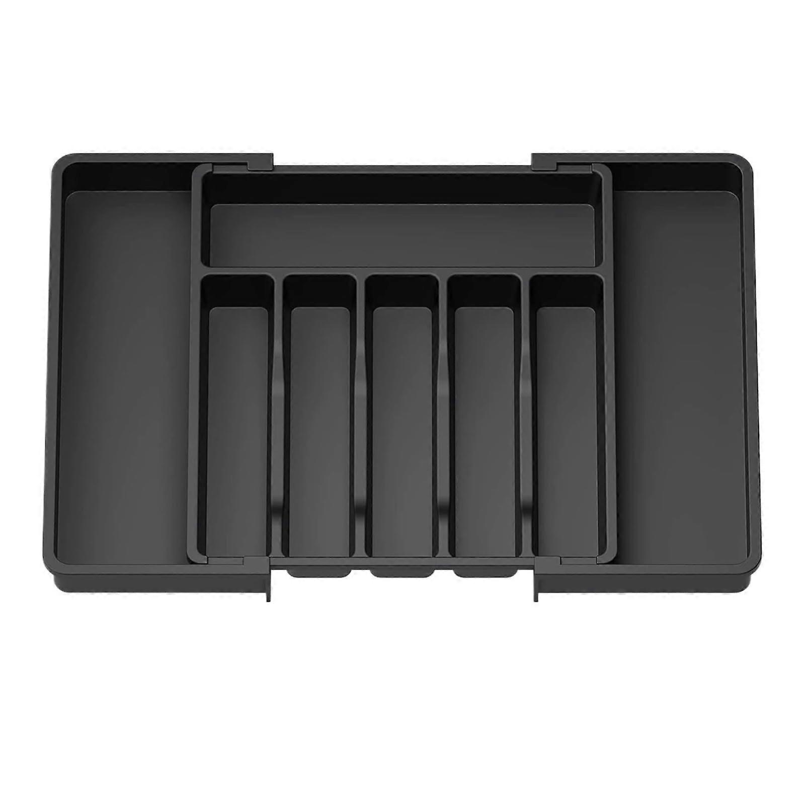 Kitchen Drawer Organizer Adjustable Cutlery Tray with MultiCompartments SpaceSaving Design Black