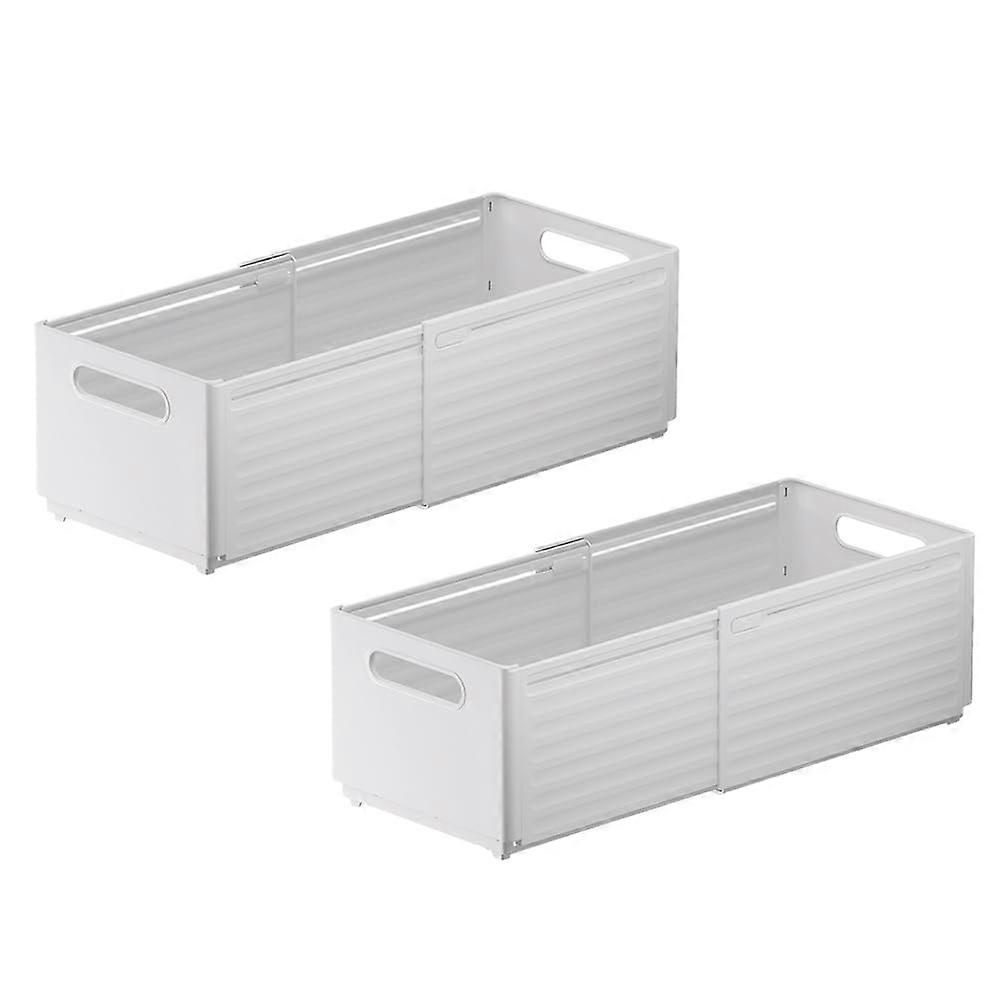 Adjustable Deep Drawer Organizer 2Pack with Expandable Foldable Storage Bins for Closet Kitchen Office (White Ivory)