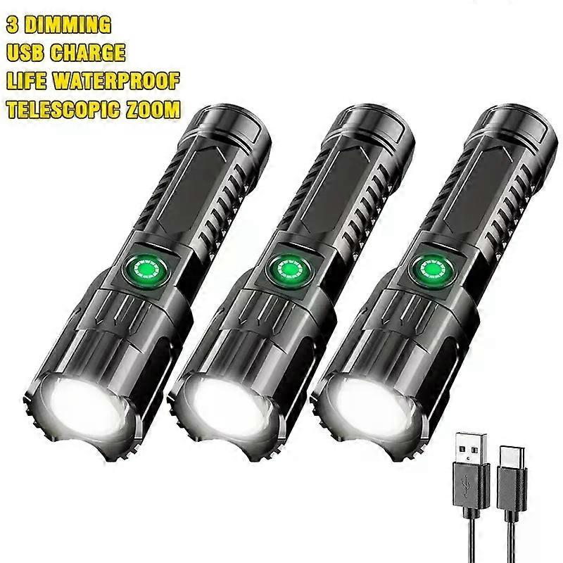 Power LED Flashlight USB Rechargeable Super Powerful Flashlight Tactical Emergency Spotlight Telescopic Zoom Camping Flashlight