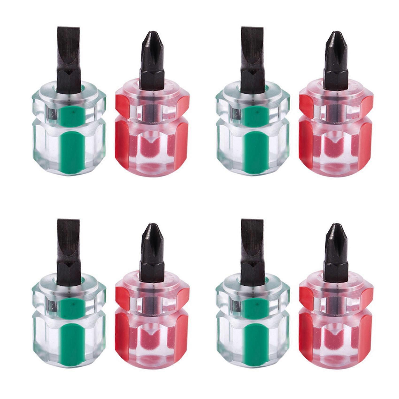 8 Pcs Flat Phillips Screwdriver Mini Screw Driver Short Small Split Repair Tools Kit Set Green+Red