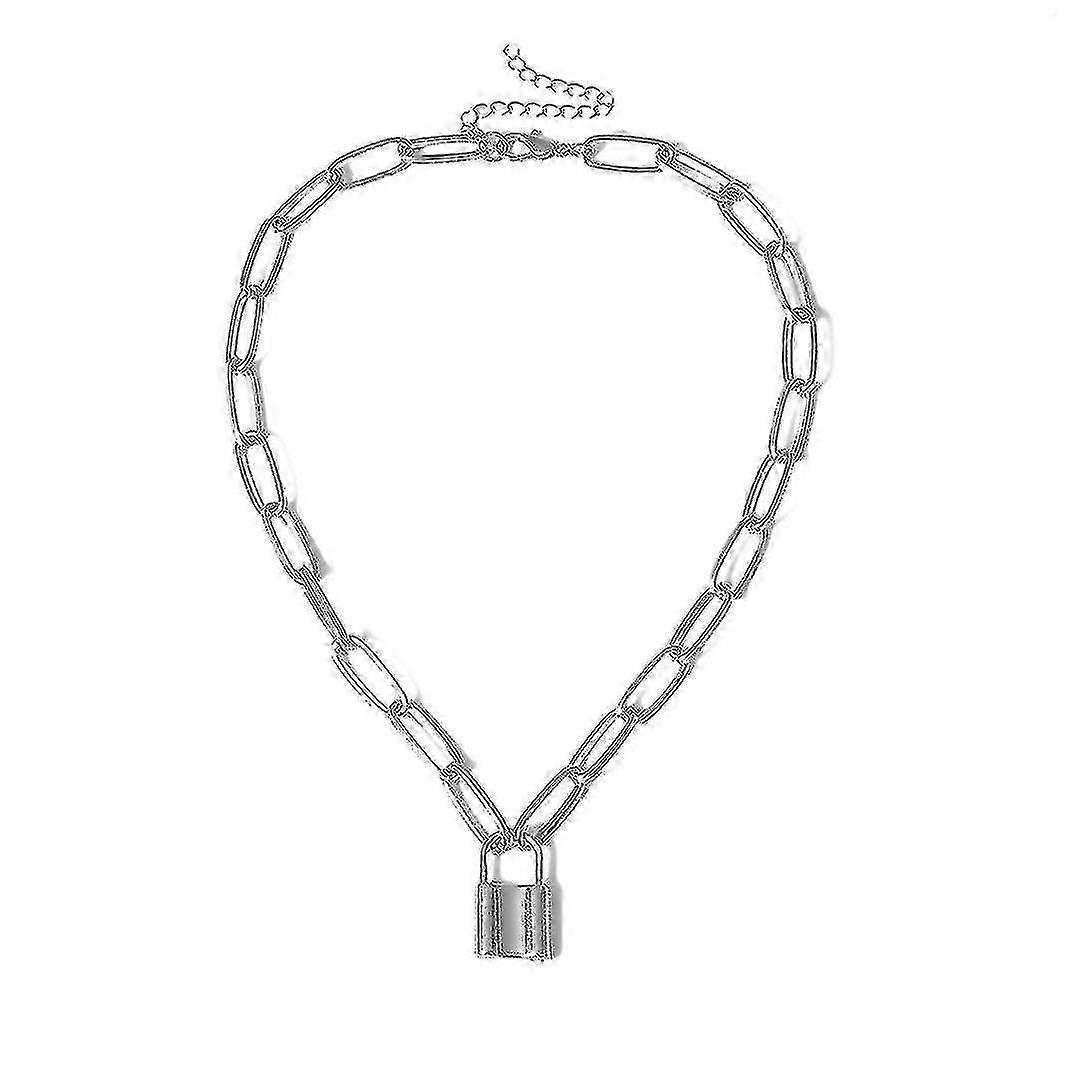 ​Rock Punk Choker Necklace With Lock And Key Design Multilayer Chain Gothic Style Statement Piece