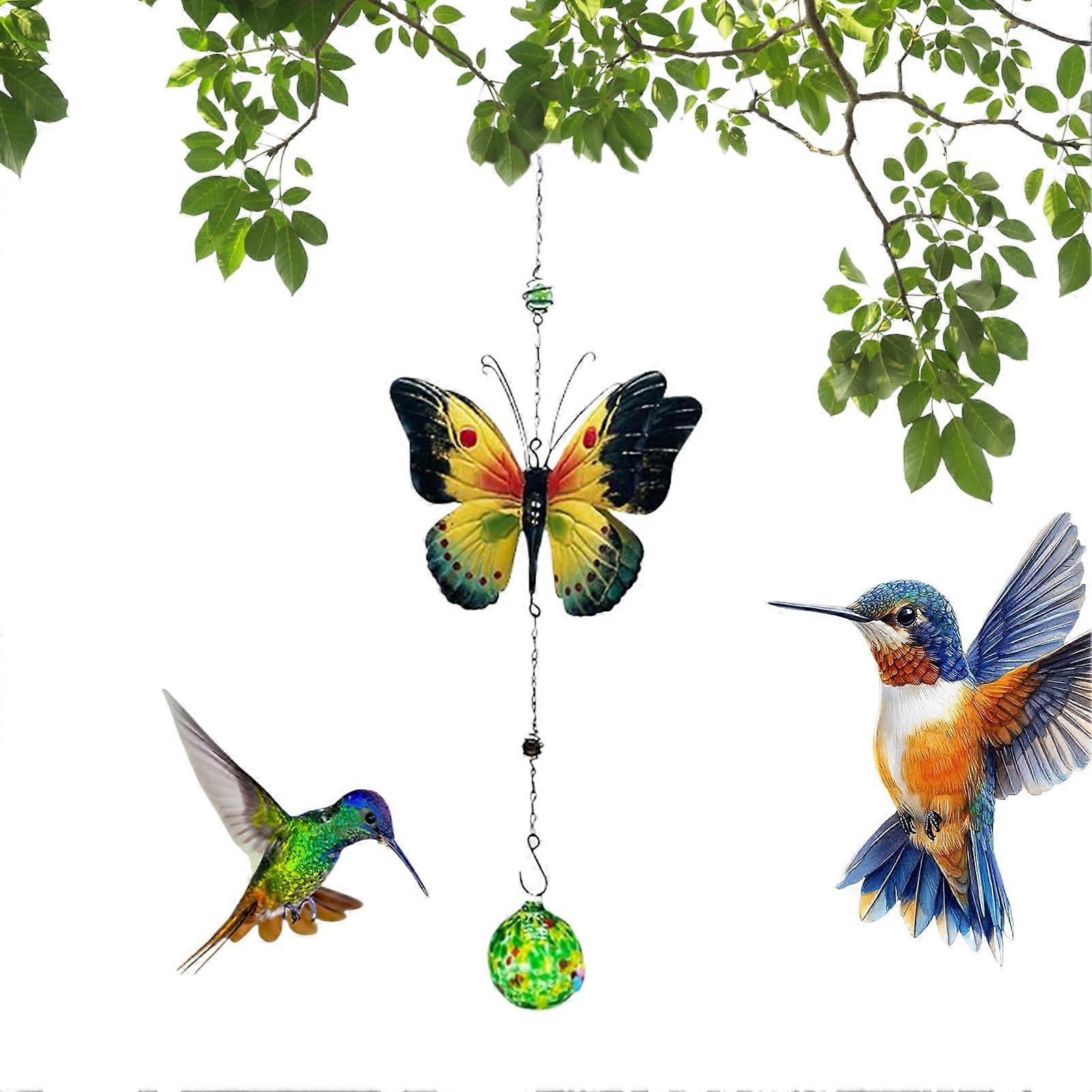Bird Water Feeder with Wind Chime and Butterfly Design for Outdoor Garden Patio Backyard