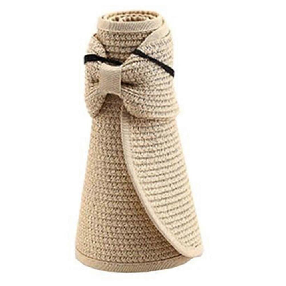 Women's Summer Wide Brim Roll Up Foldable Sun Beach Straw Braid Visor Sun Hat