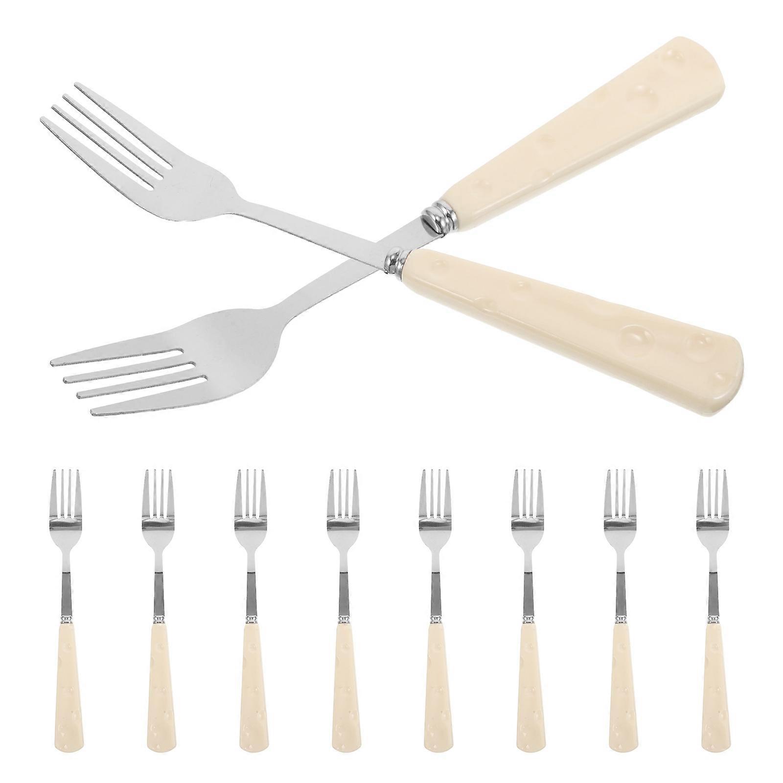 Faux Ceramic Handle Cheese Fork Stainless Steel Fork for Kitchen Use 10Pcs