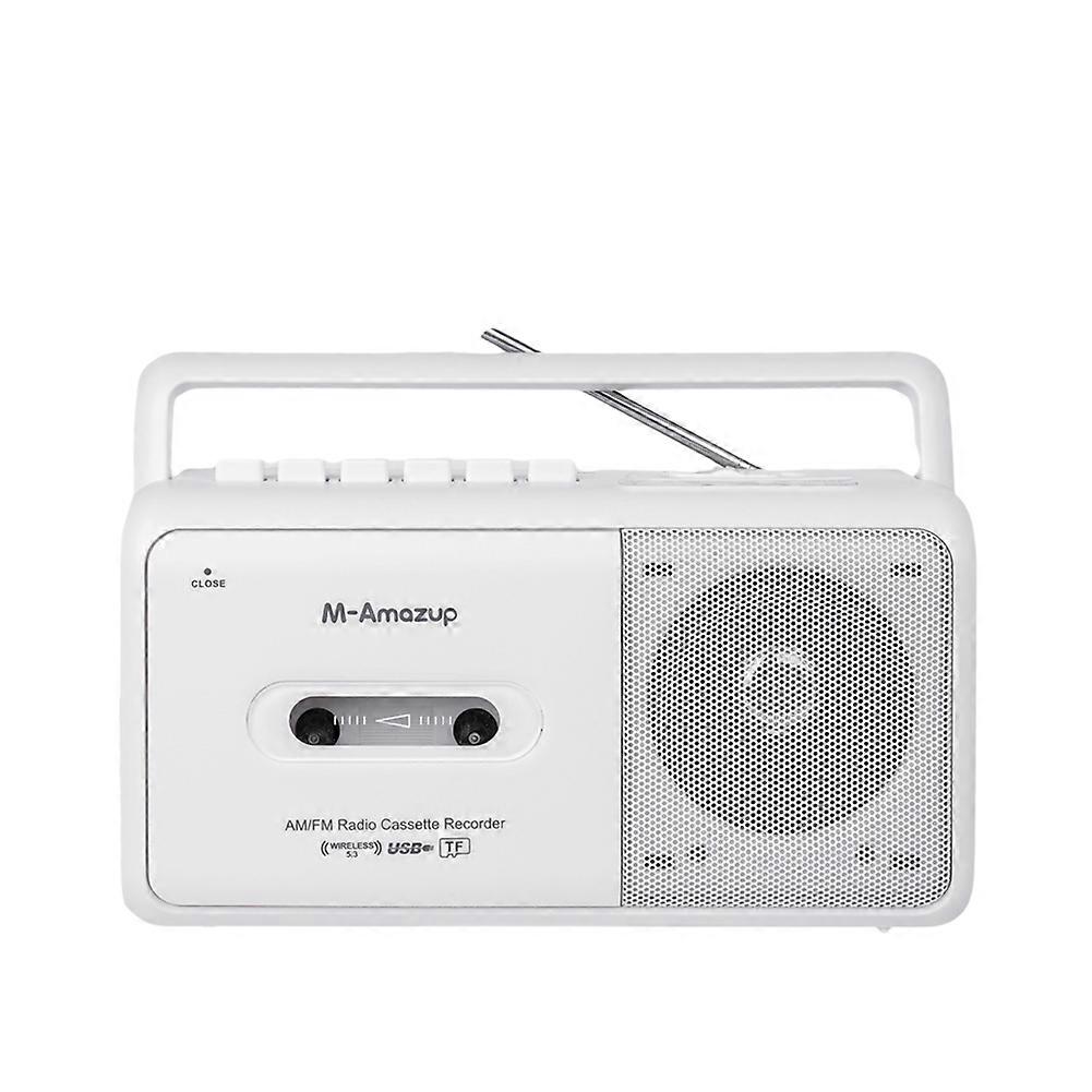 Portable Retro Cassette Recorder Player Boombox AM/FM Radio Stereo Casette Tape Player Recorder with Antenna,White,(US)