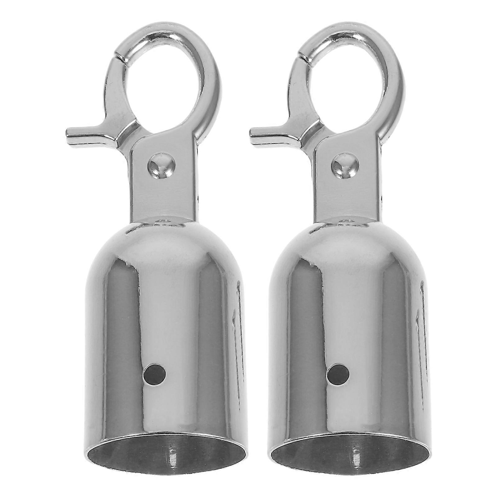 Silver Rope End Stopper with Hook for Queue Barrier 2Pcs Set