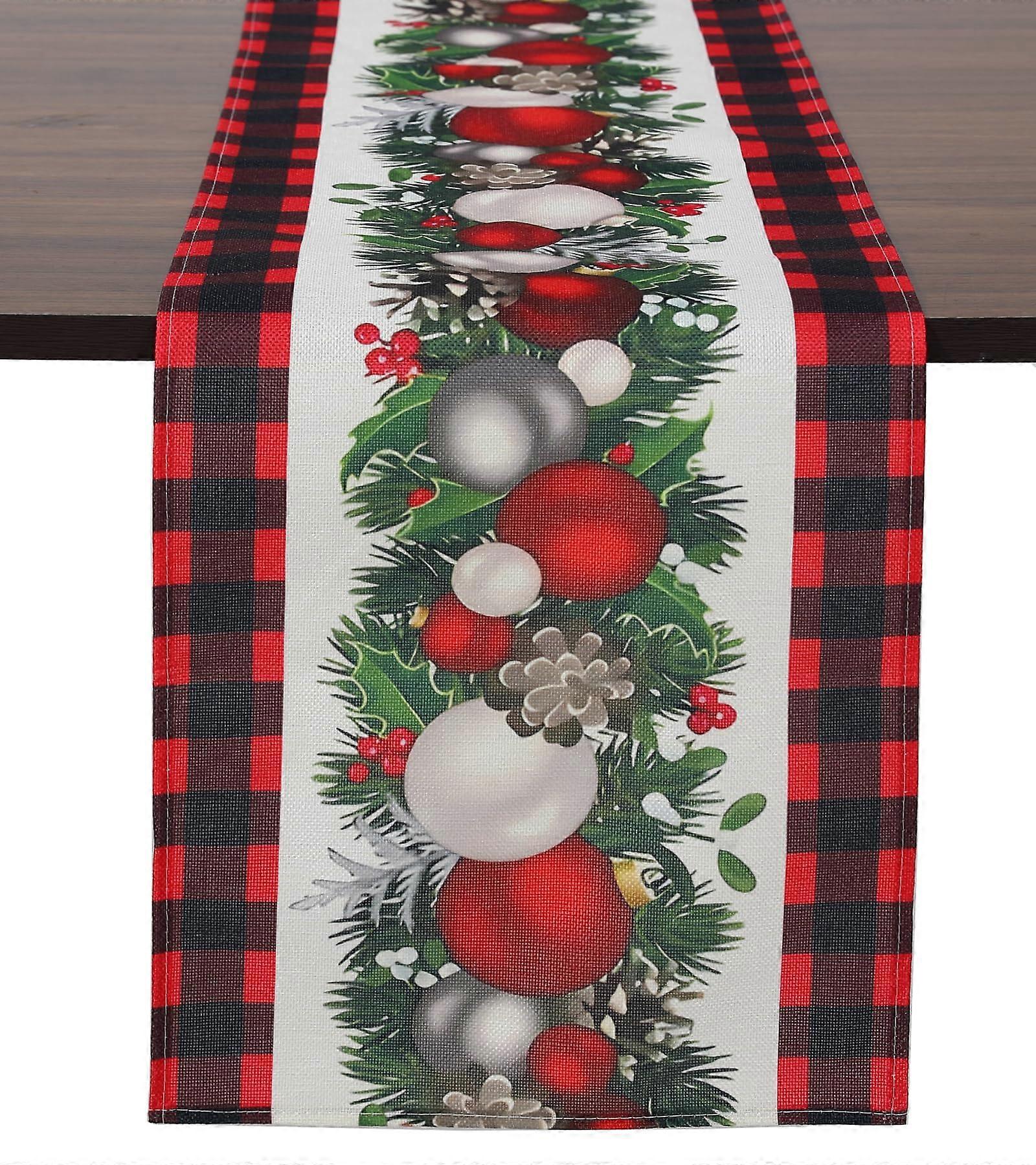 Christmas Linen Table Runner 72 Inch with Snowman and Tree Prints for Festive Holiday Dining