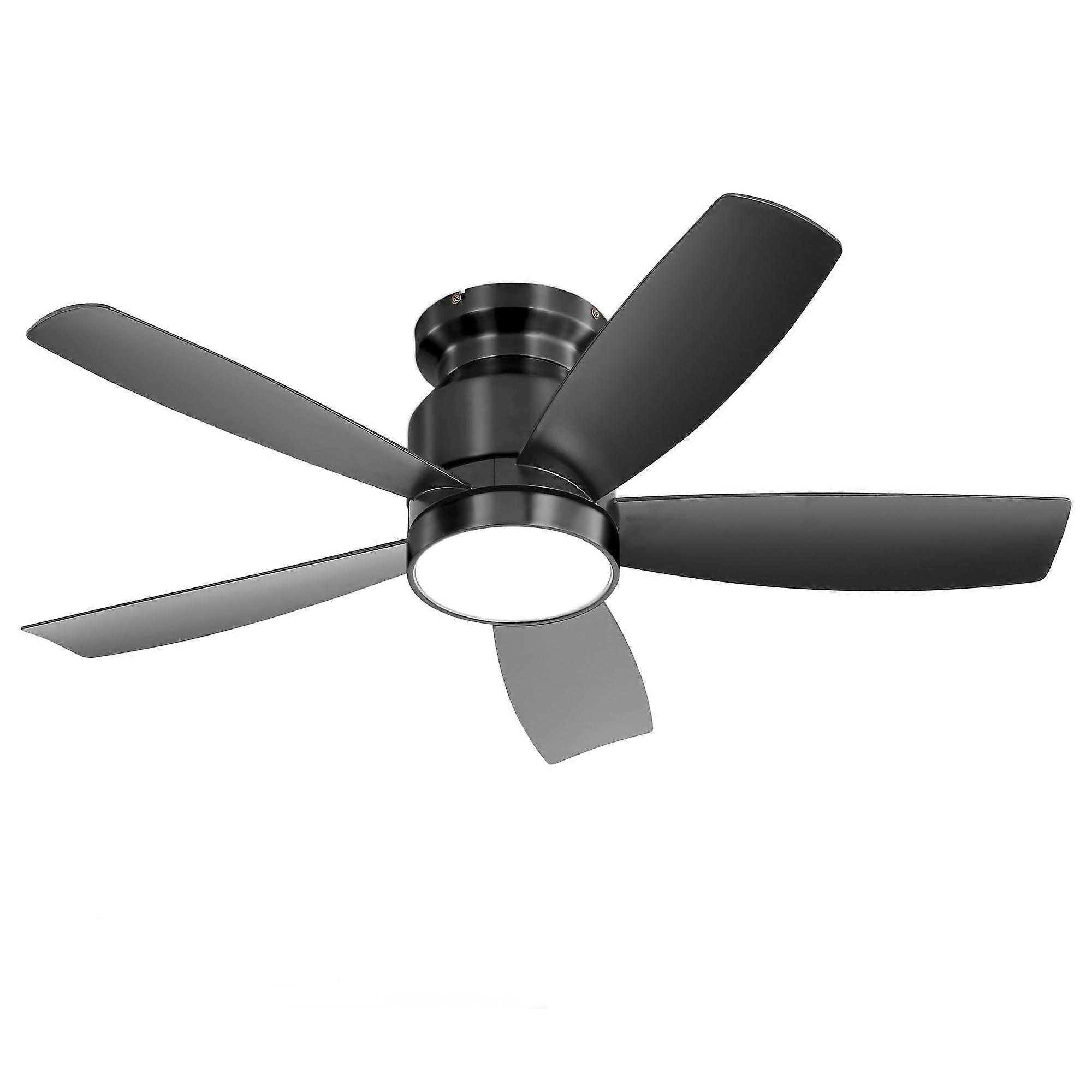 42 Inch Flush Mount Ceiling Fan with Light and Remote, Dimmable LED, Energy Saving DC Motor, Black