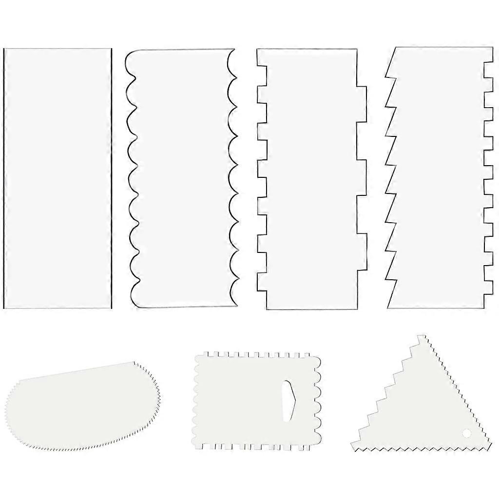7 Piece Acrylic Cake Scraper Set with Smooth and Textured Edges for Professional Decorating