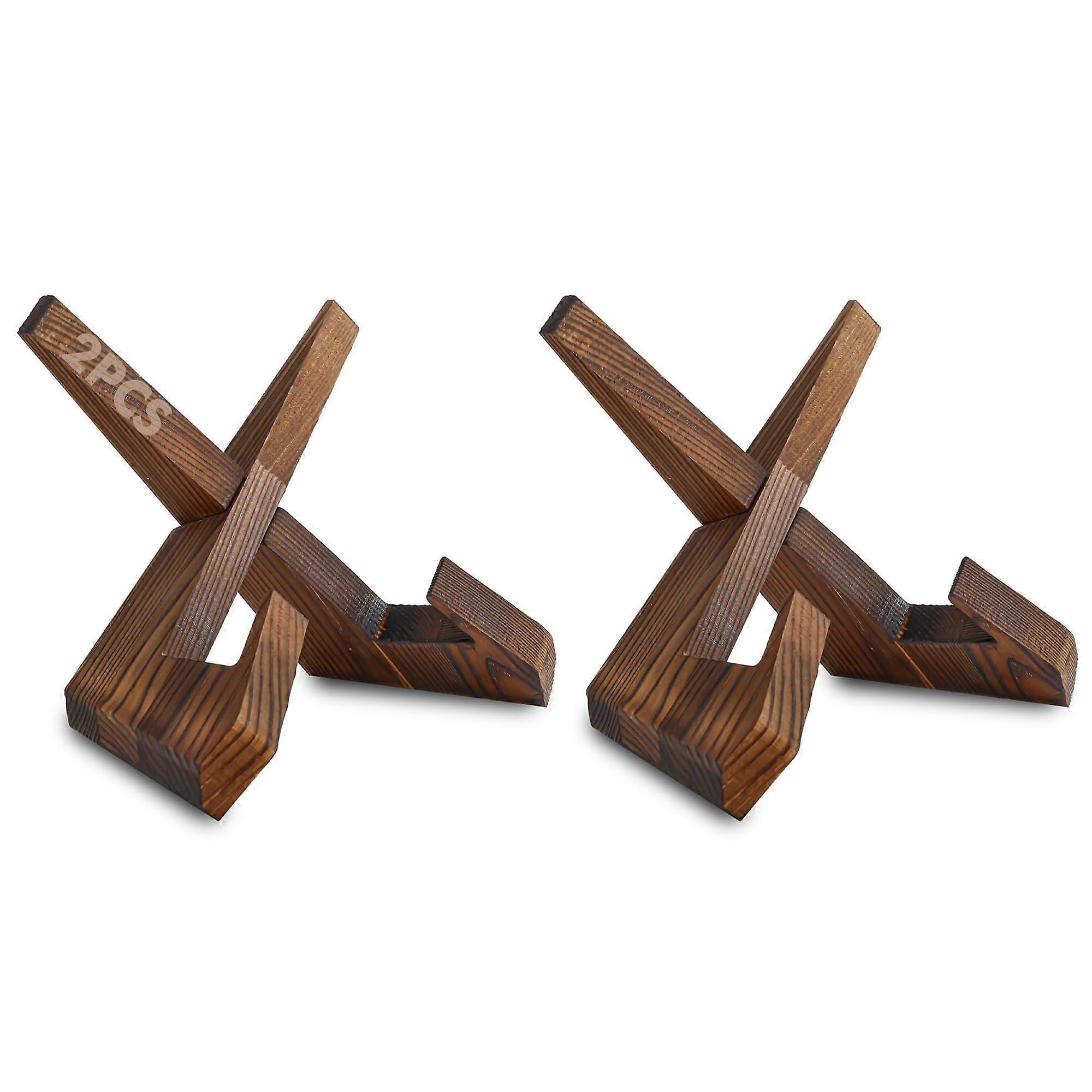 Plate Display Stand 6.9 Inch Rustic Pine Wooden Easel for Plates and Photos, Pack of 2