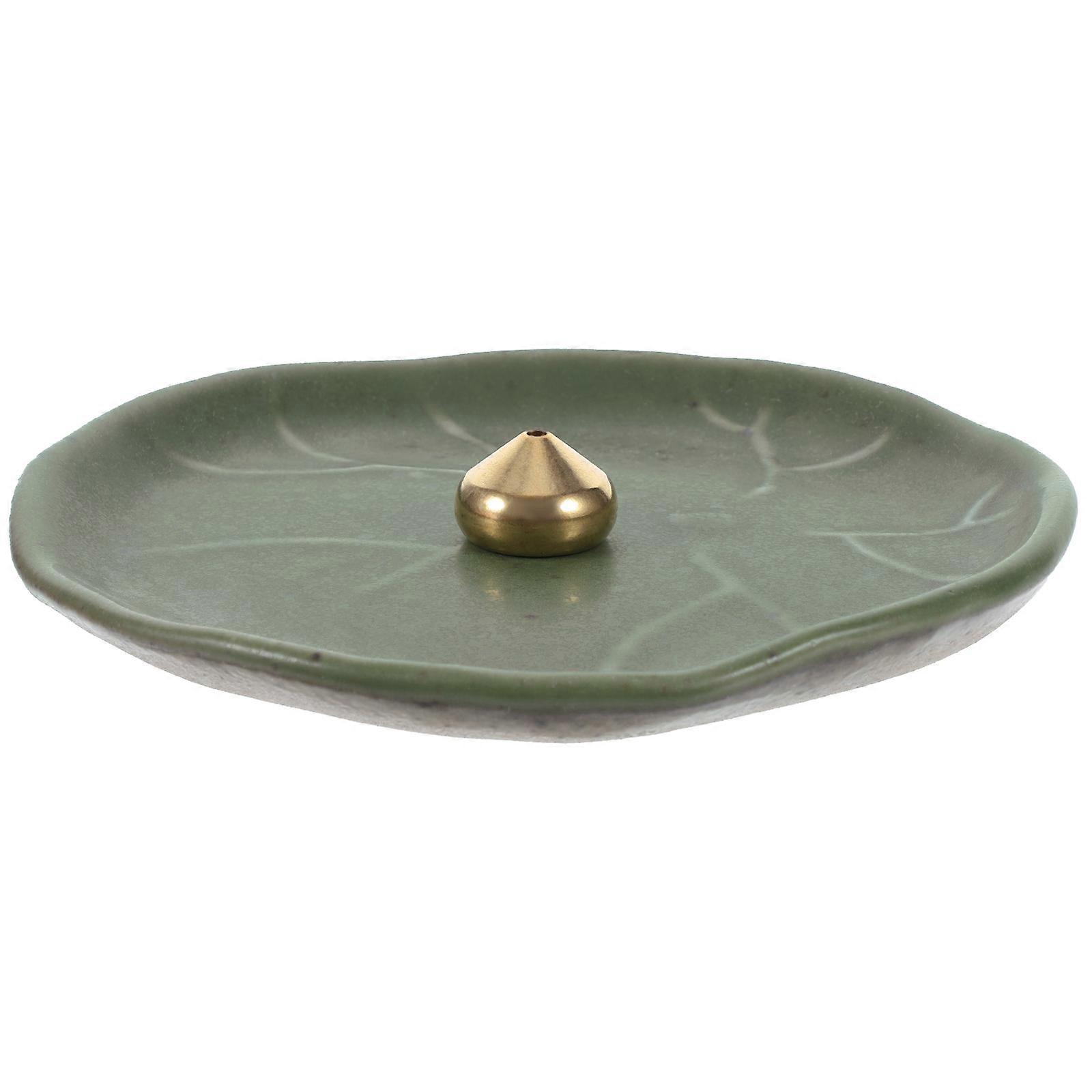 Green Lotus Leaf Ceramic Incense Holder for Relaxation 1Set